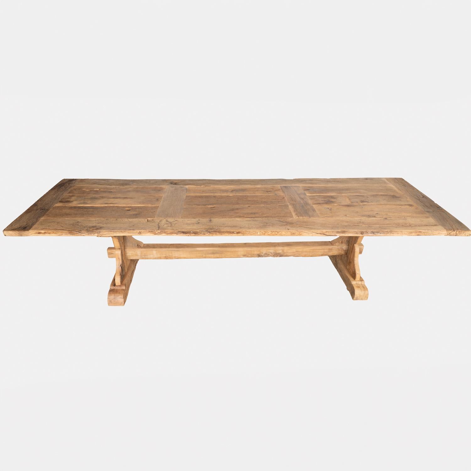 Large 11' Long French Bleached Oak Dining Table In Good Condition In Round Top, TX