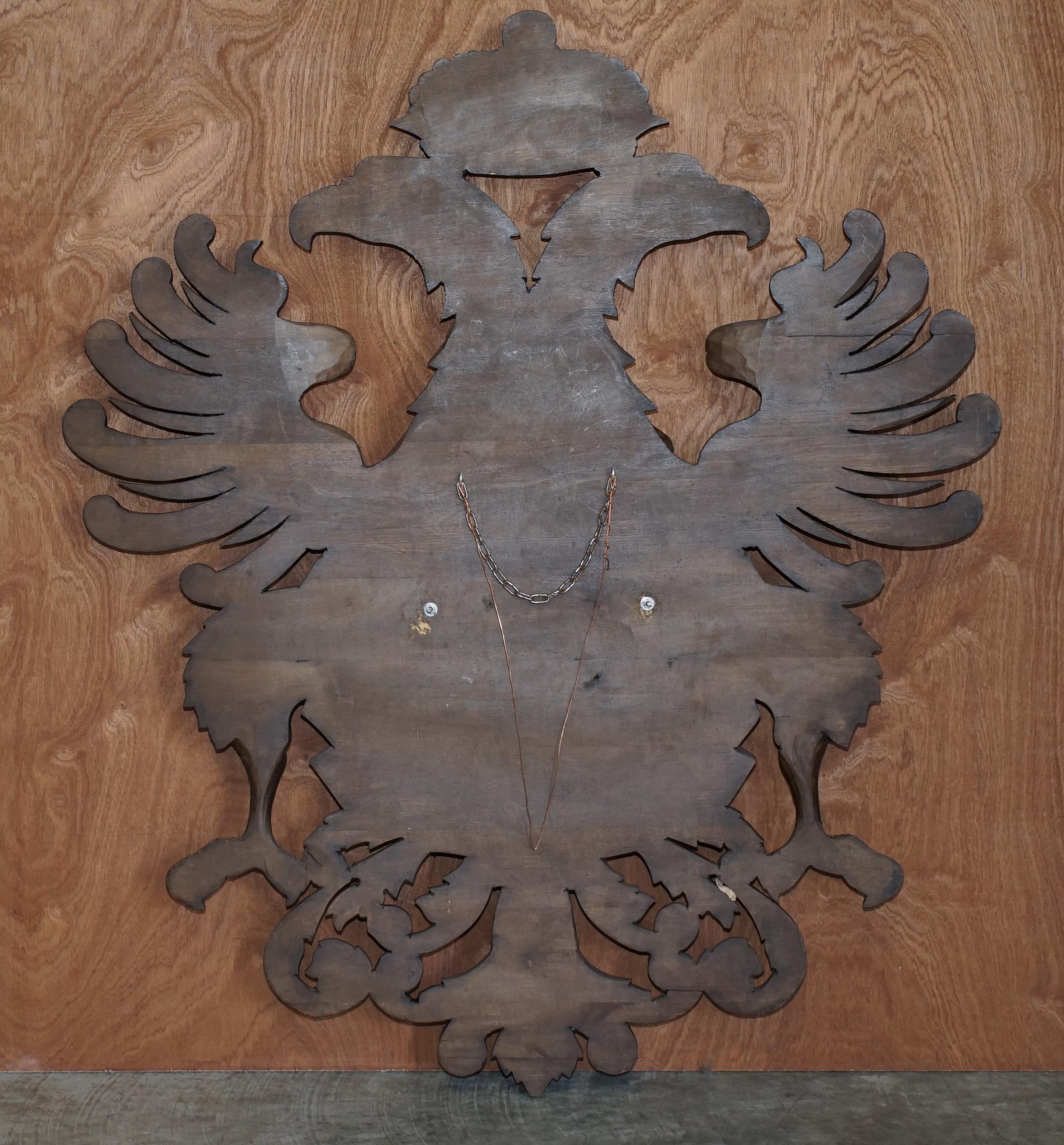 Large Hand Carved Wood Heraldic Armorial Crest Coat of Arms Eagles 10