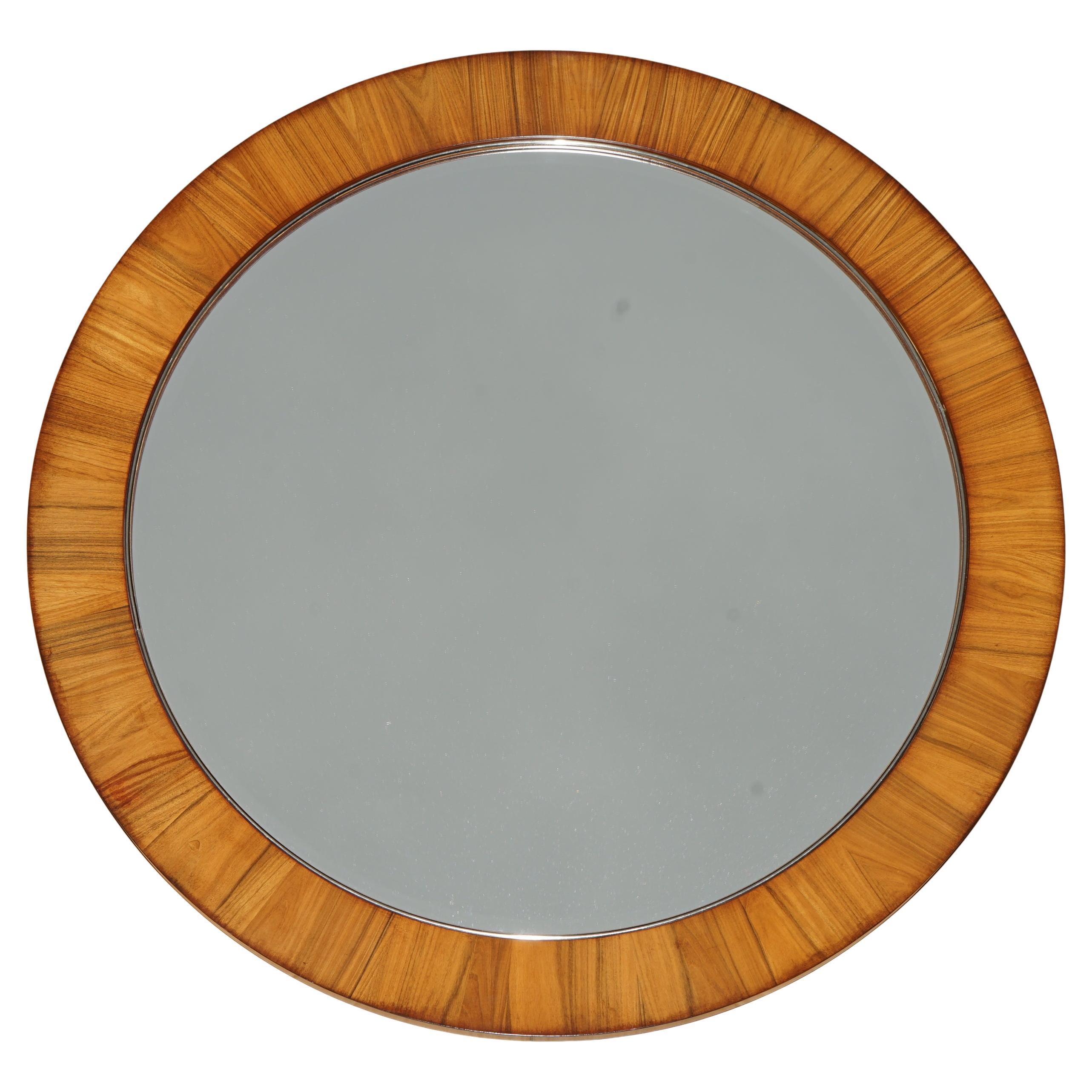 LARGE MIROIR MURAL ROND EN BOIS DUR DE 111CM WiDE CONTEMPORAIN en vente