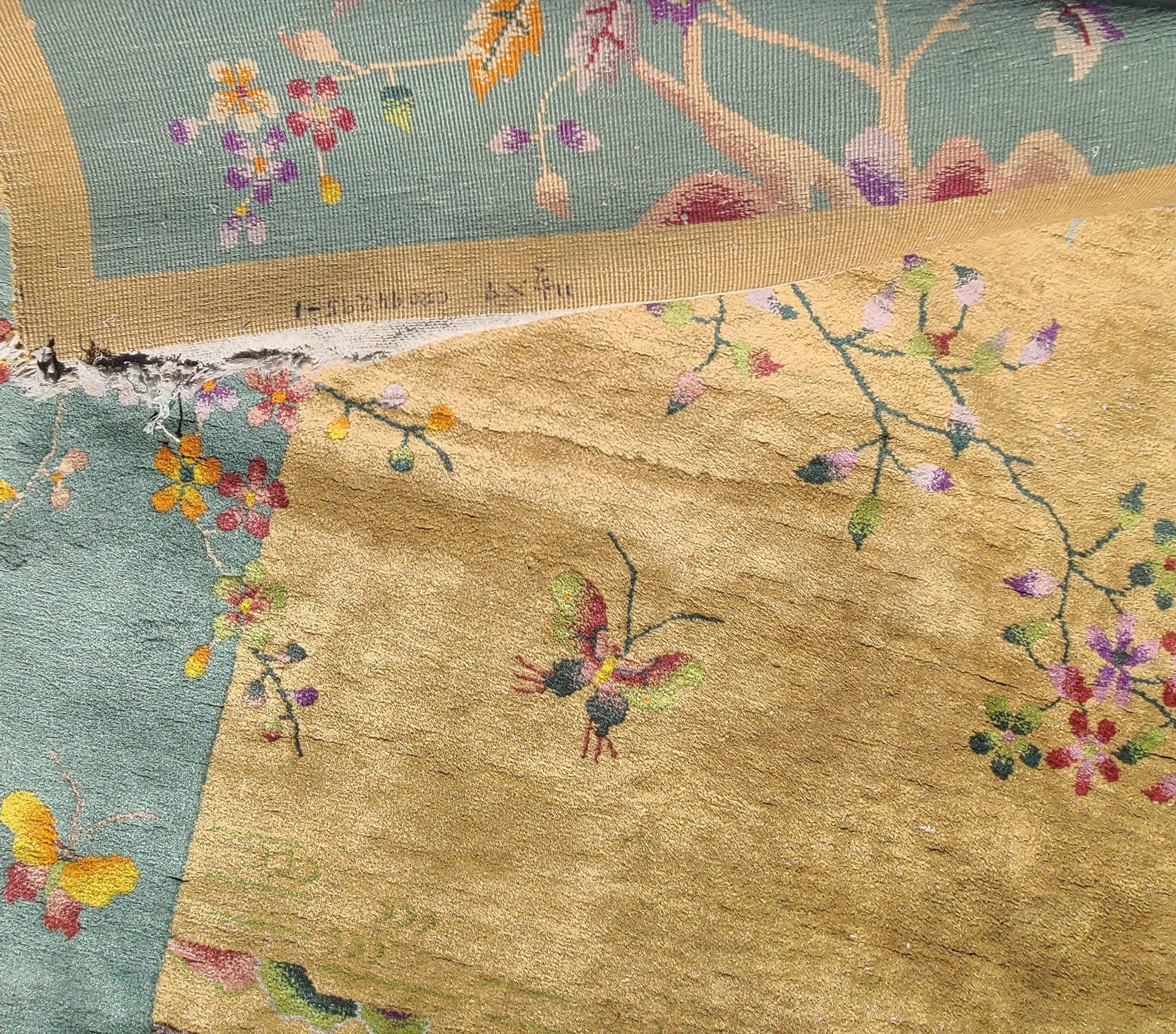 Metà XX secolo Grande tappeto Art Deco Nichols Rugs, stile cinese, in lana e cotone, 11,5' X 9'. in vendita