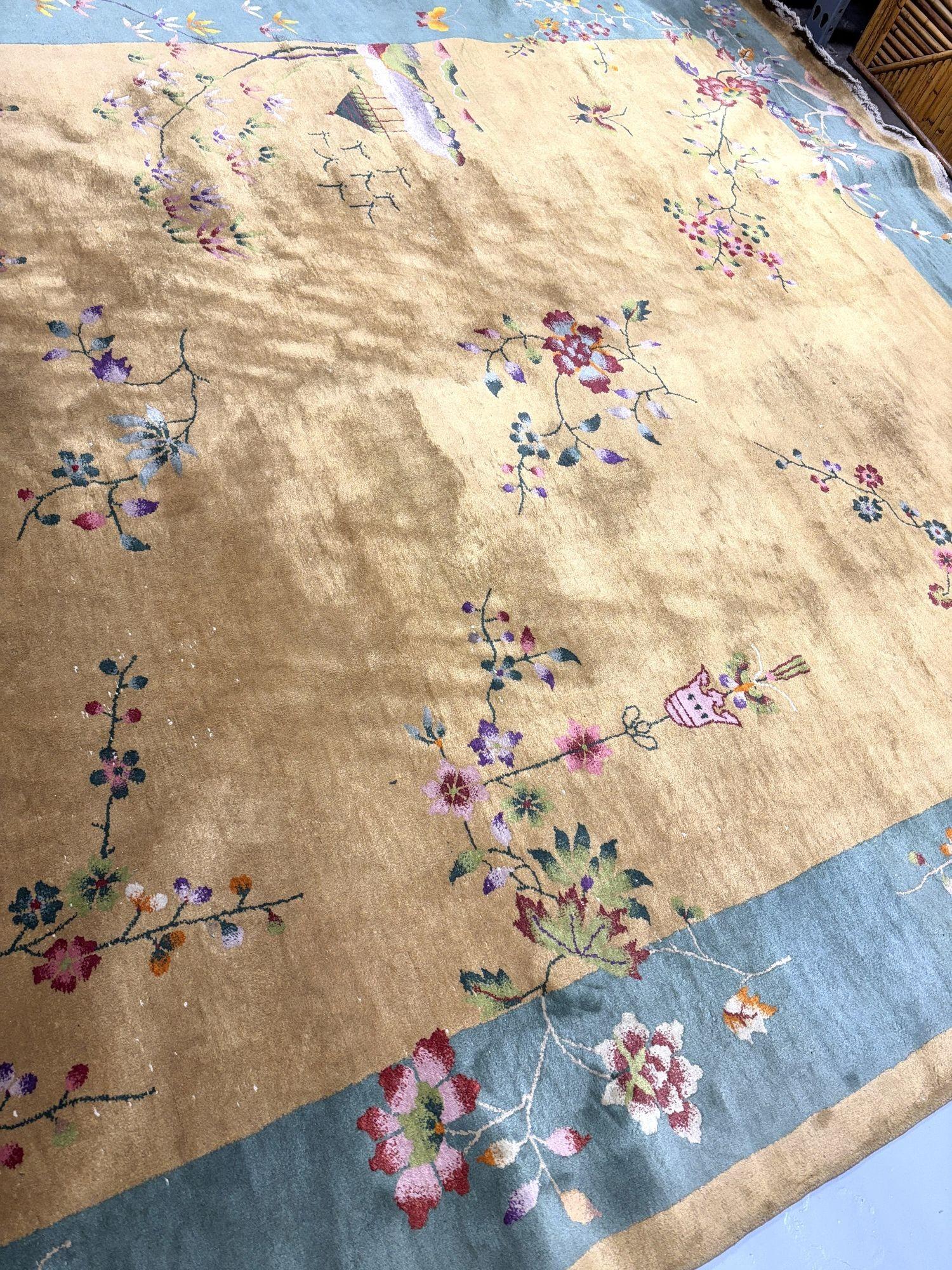 Grande tappeto Art Deco Nichols Rugs, stile cinese, in lana e cotone, 11,5' X 9'. in vendita 1