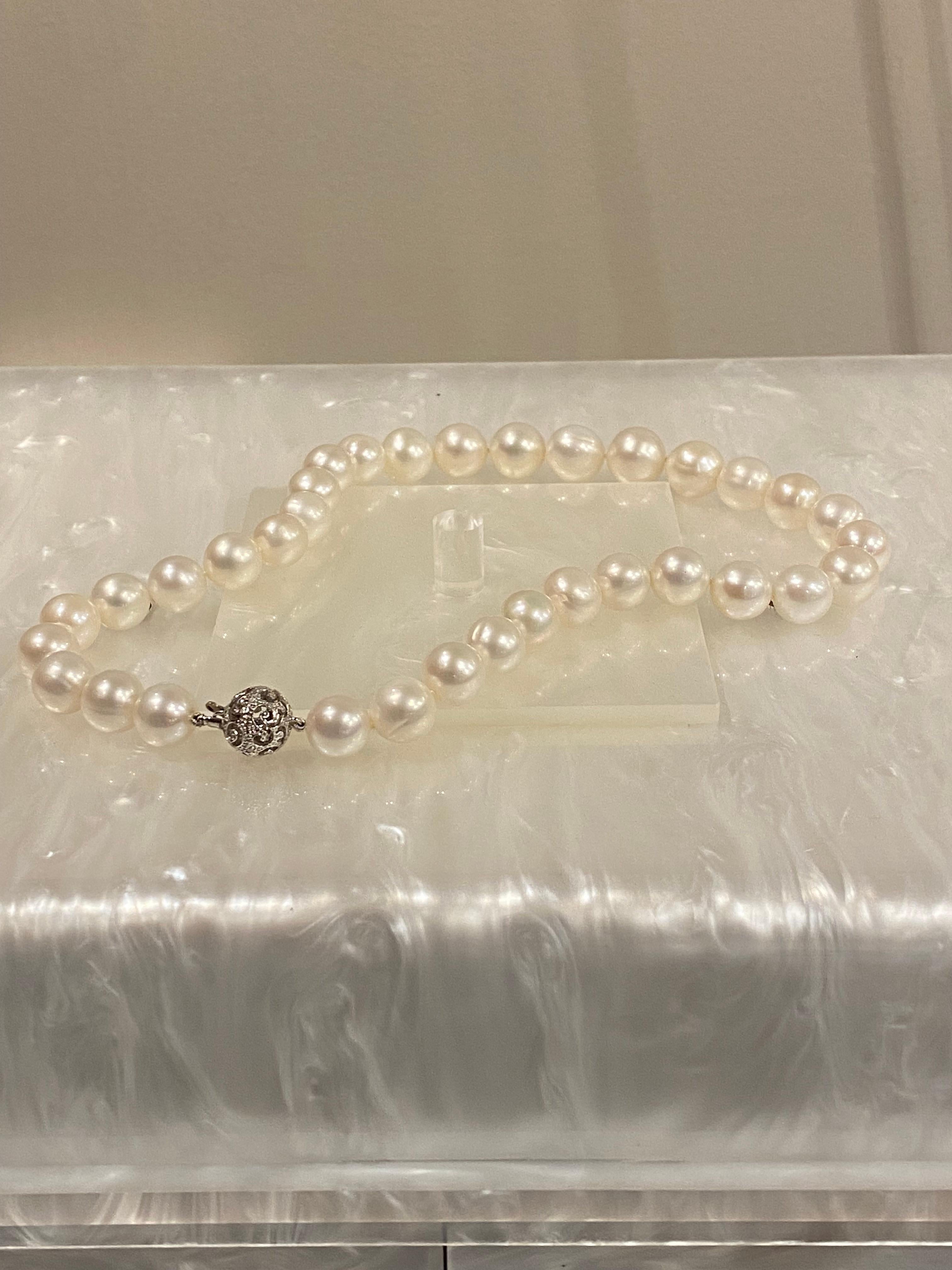 Round Cut Large 11mm-14mm Cultured Pearl Necklace. Gold & Diamond Clasp. Valued at $4850! For Sale