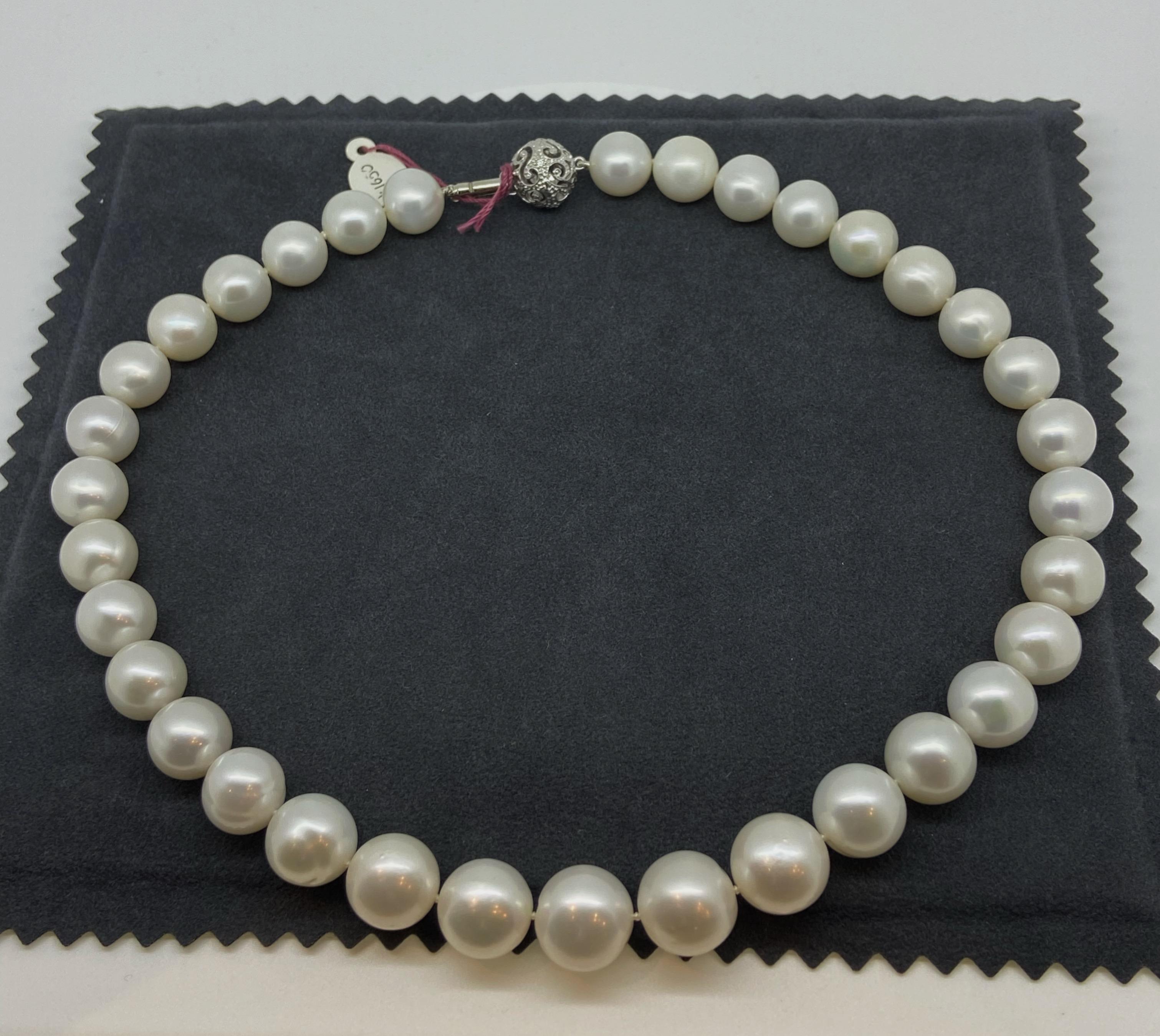 Women's Large 11mm-14mm Cultured Pearl Necklace. Gold & Diamond Clasp. Valued at $4850! For Sale