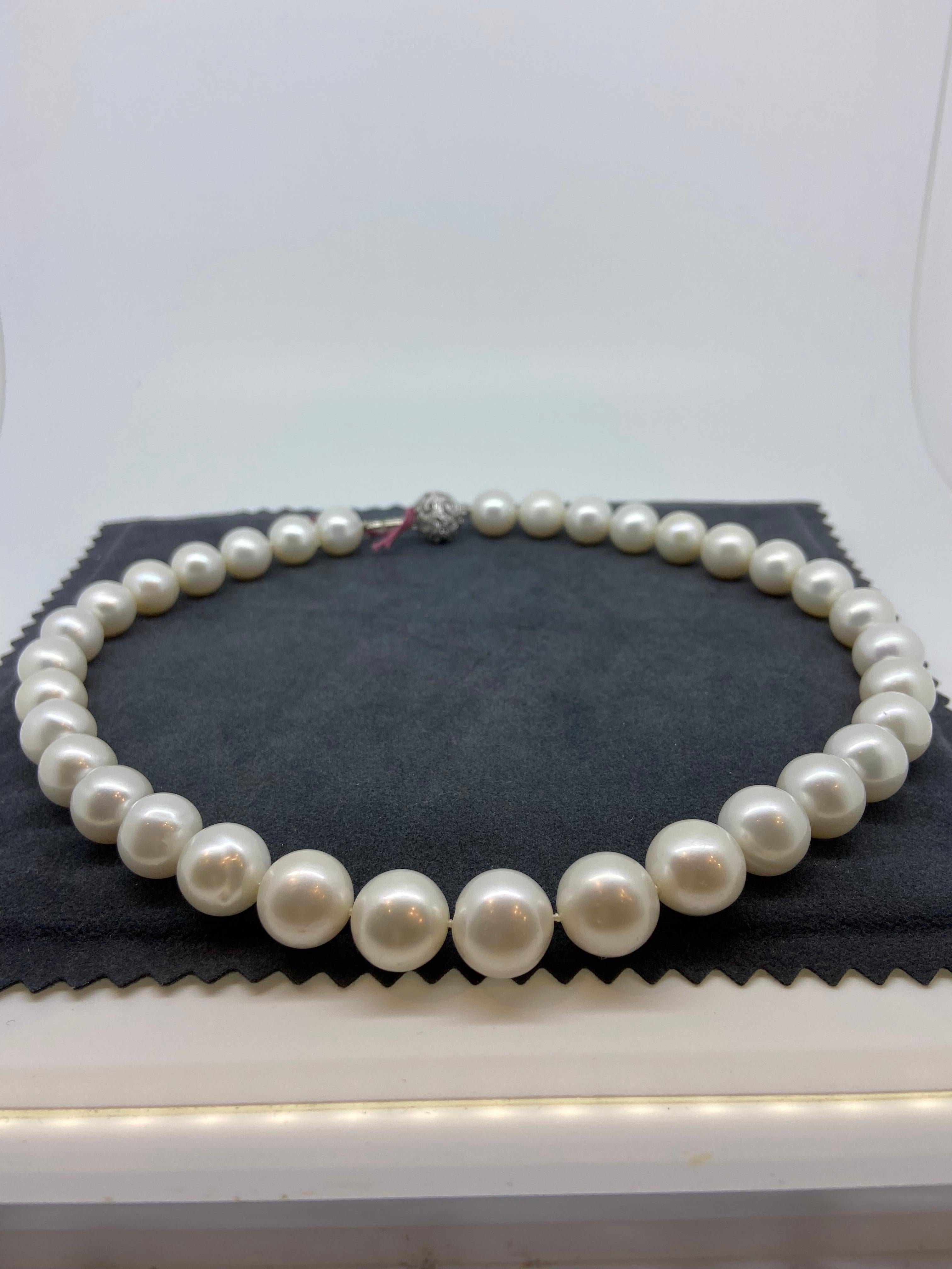 Large 11mm-14mm Cultured Pearl Necklace. Gold & Diamond Clasp. Valued at $4850! For Sale 1