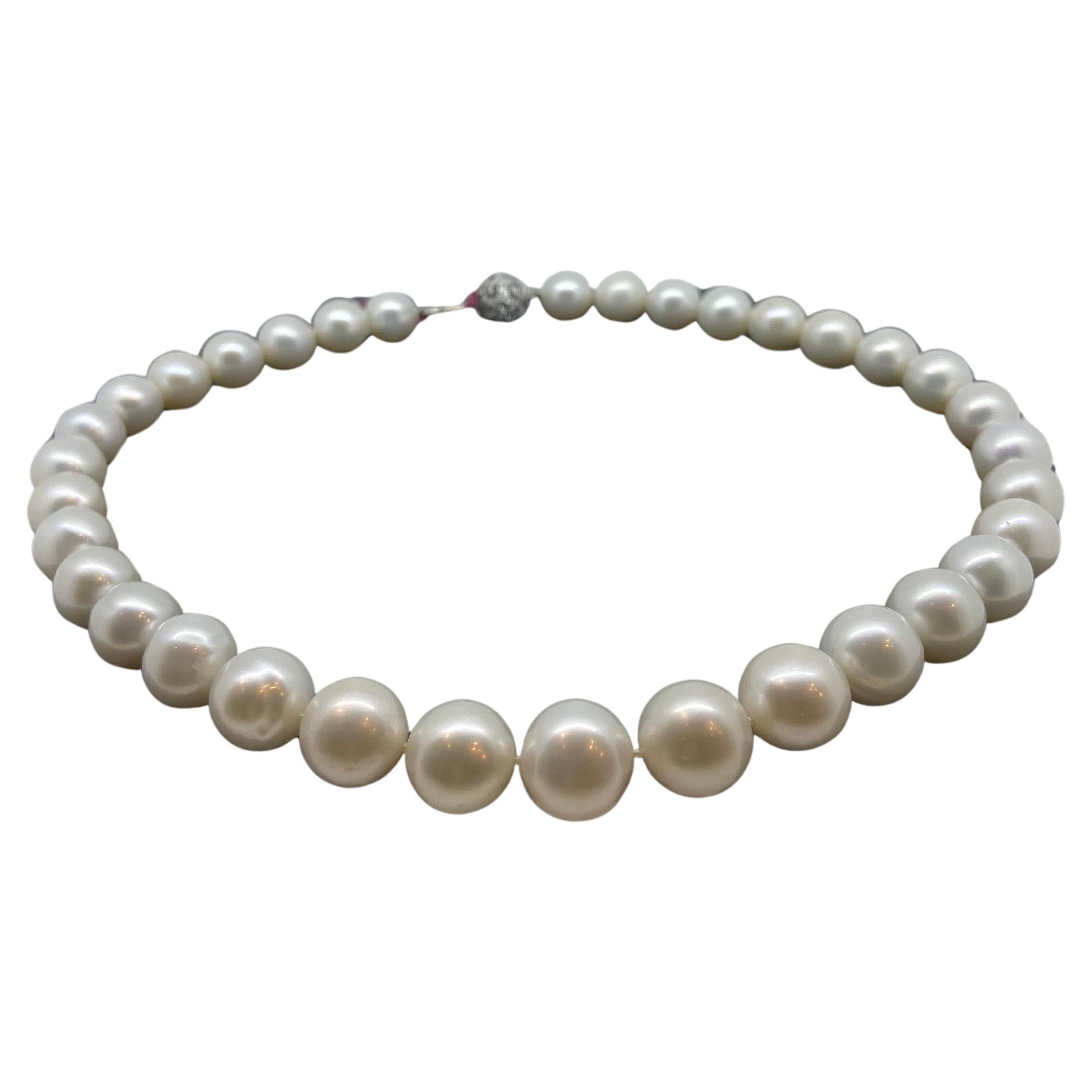 Large 11mm-14mm Cultured Pearl Necklace. Gold & Diamond Clasp. Valued at $4850! For Sale