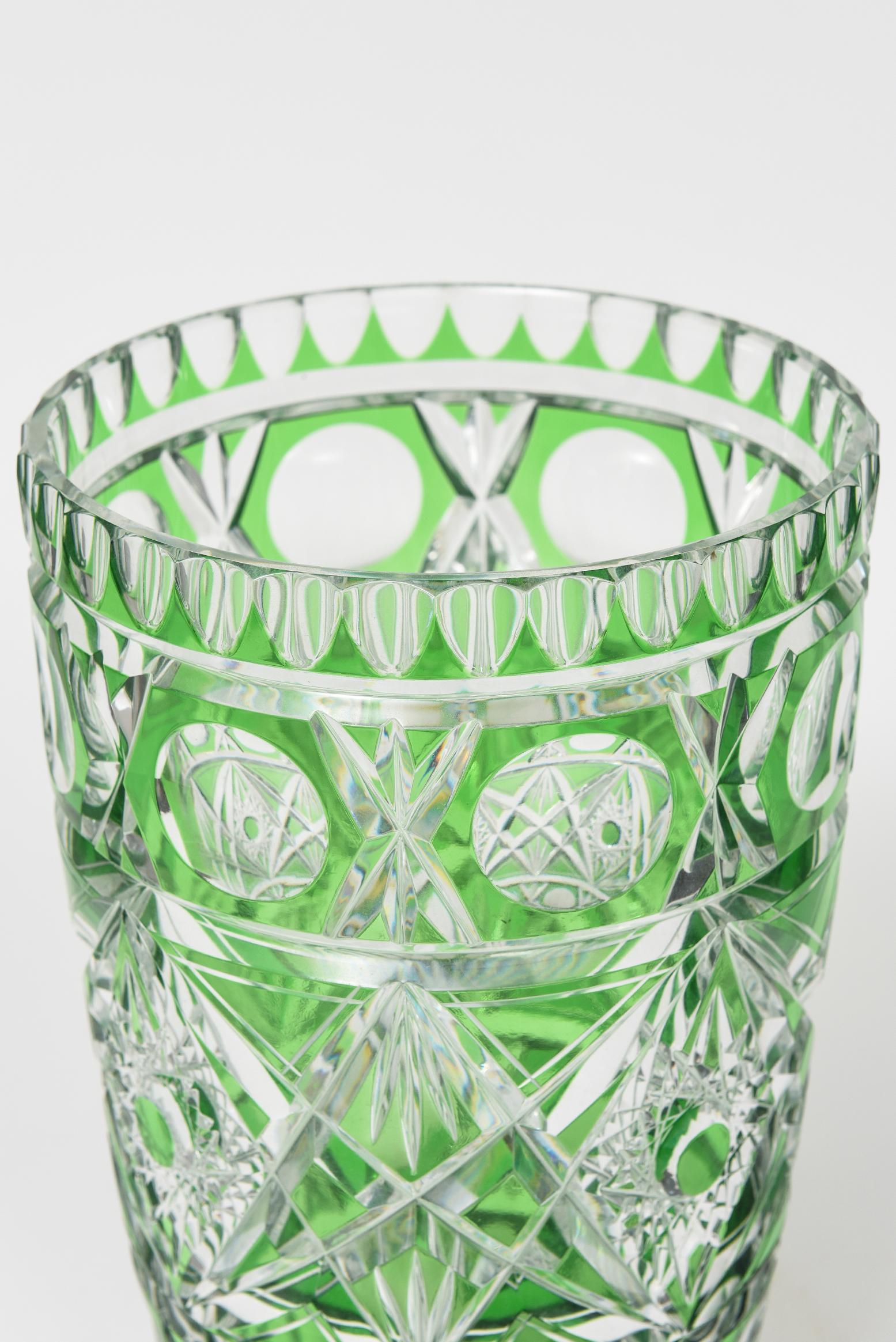 green cut glass vase