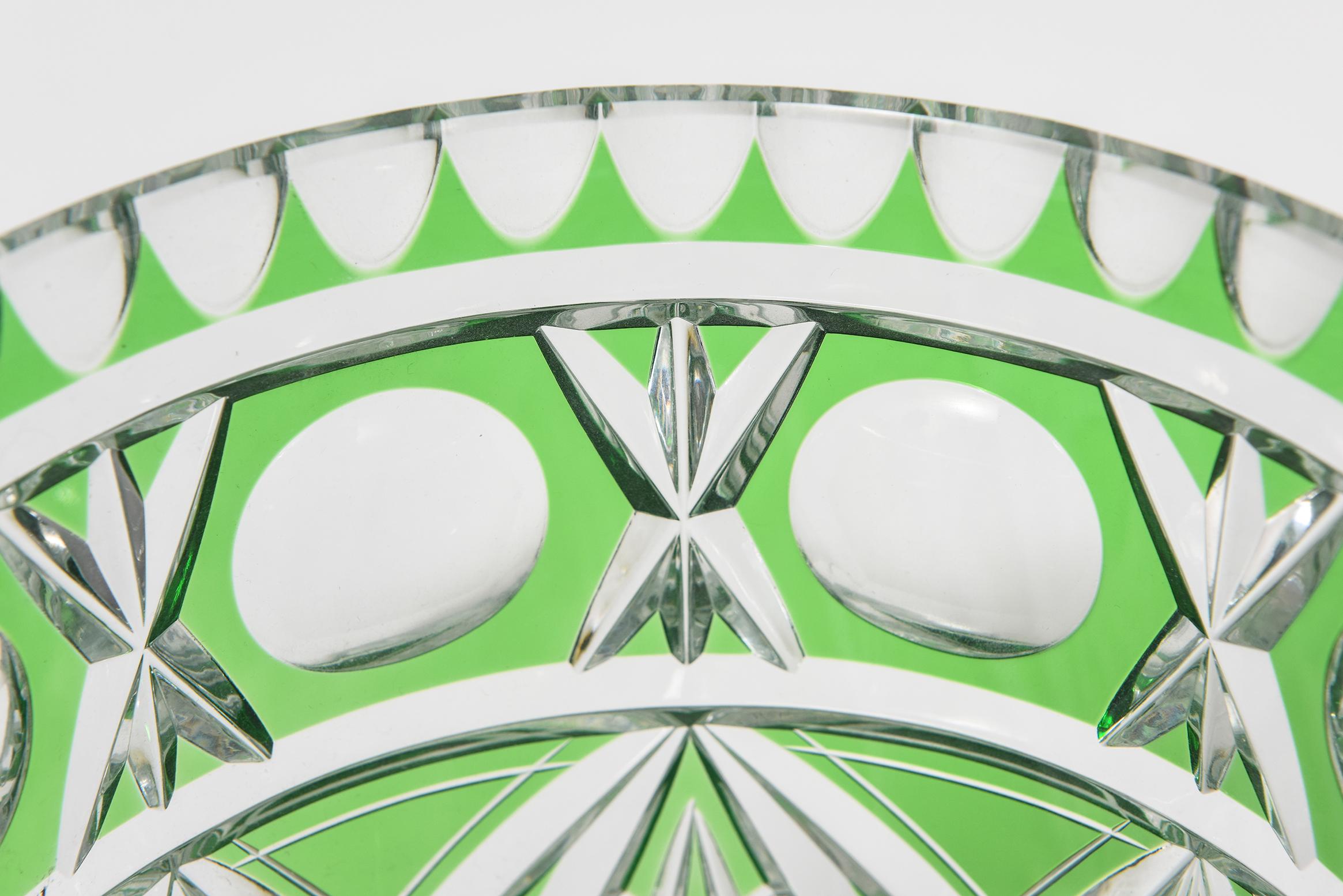 20th Century Bohemian Czech Green Cut to Clear Cut Glass Crystal Vase 2