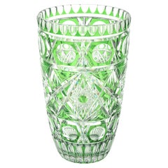 20th Century Bohemian Czech Green Cut to Clear Cut Glass Crystal Vase
