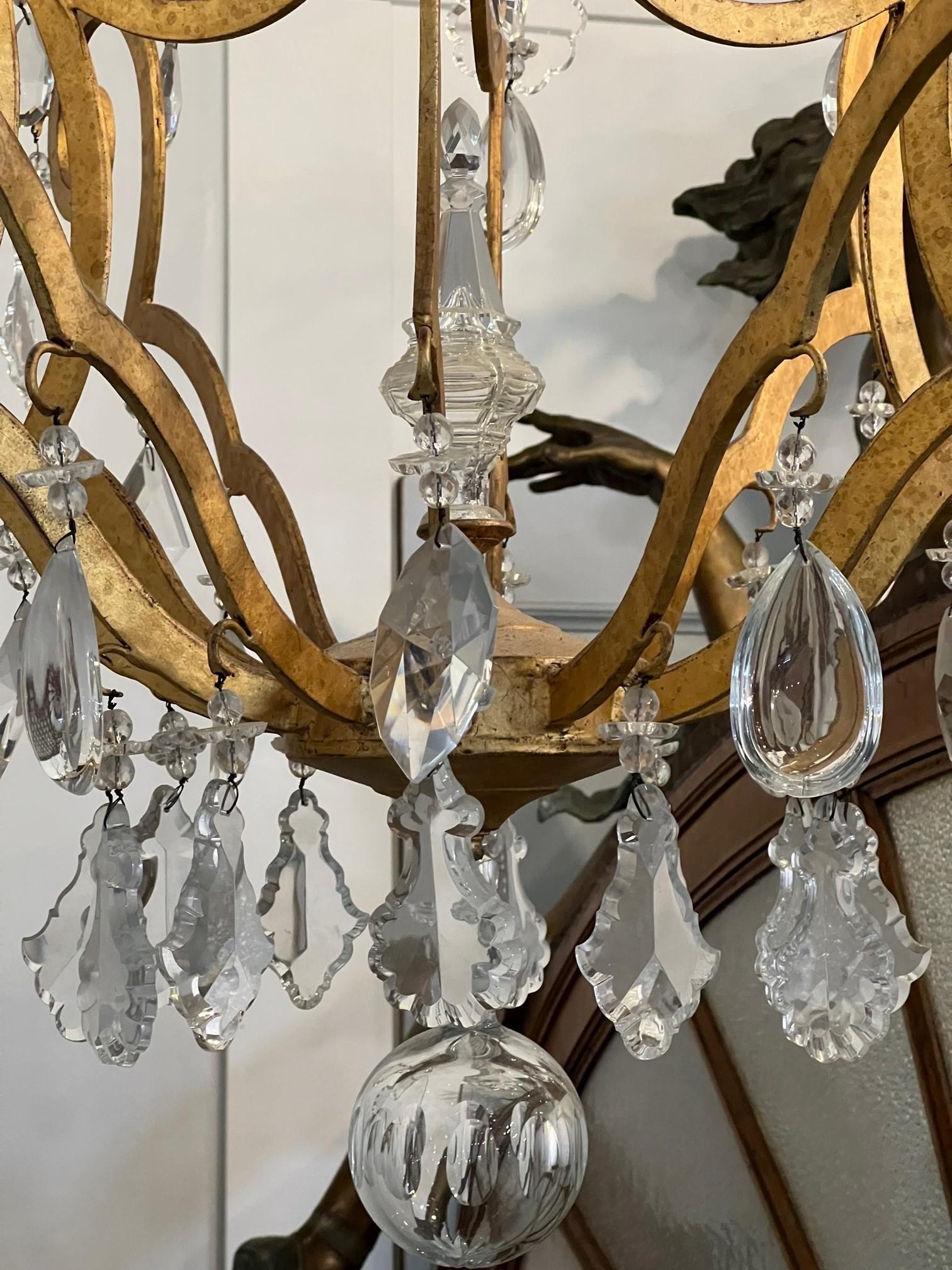 Large 12-Arm Iron and Crystal Chandelier in Gold Finish   For Sale 6