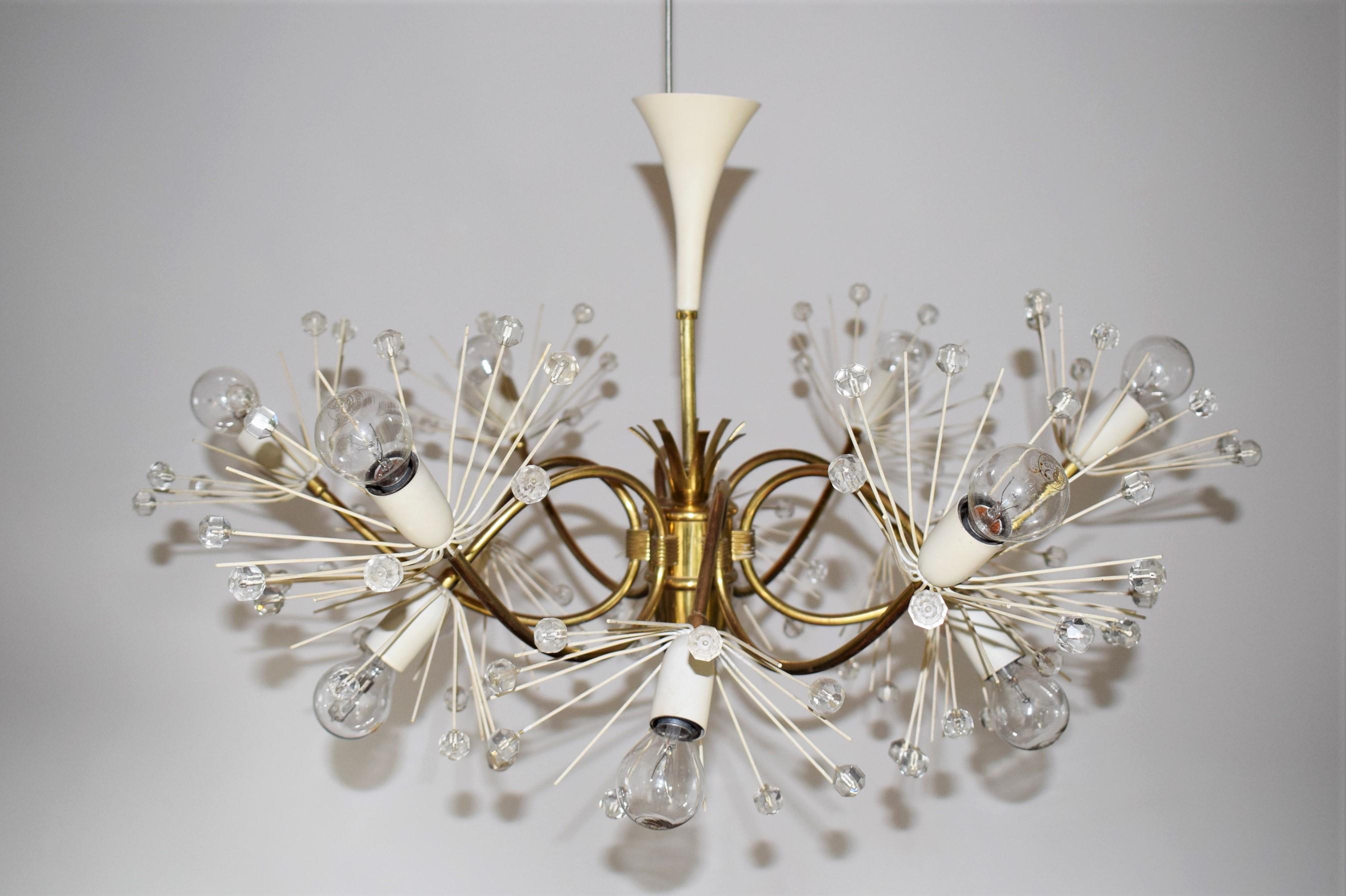 Hand-Crafted Large 12-Arm Pyra Snowflake Chandelier by Emil Stejnar for Rupert Nikoll, 1950s For Sale