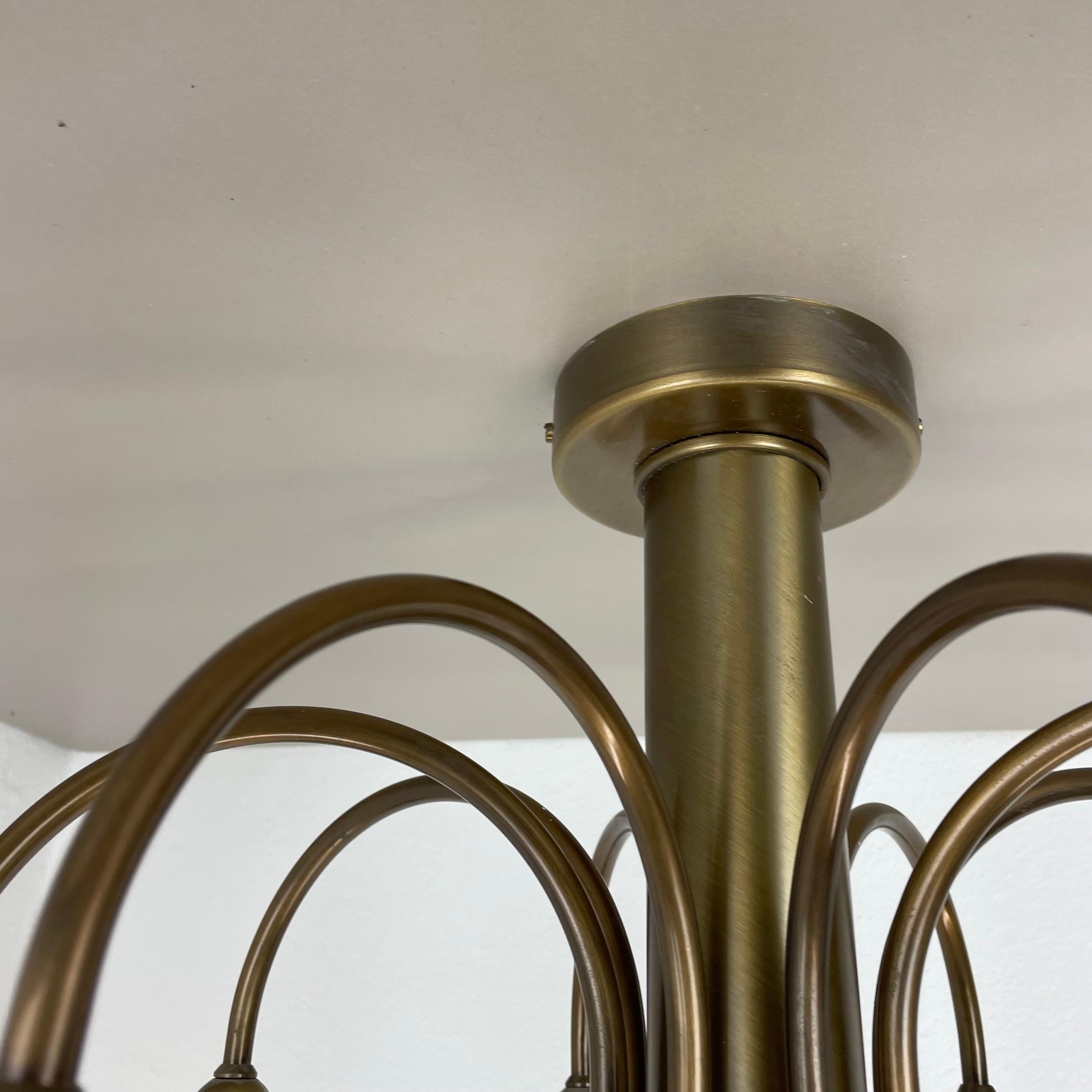 large 12-armed solid Brass ceiling light Chandelier by WKR Lights, Germany 1970s For Sale 4