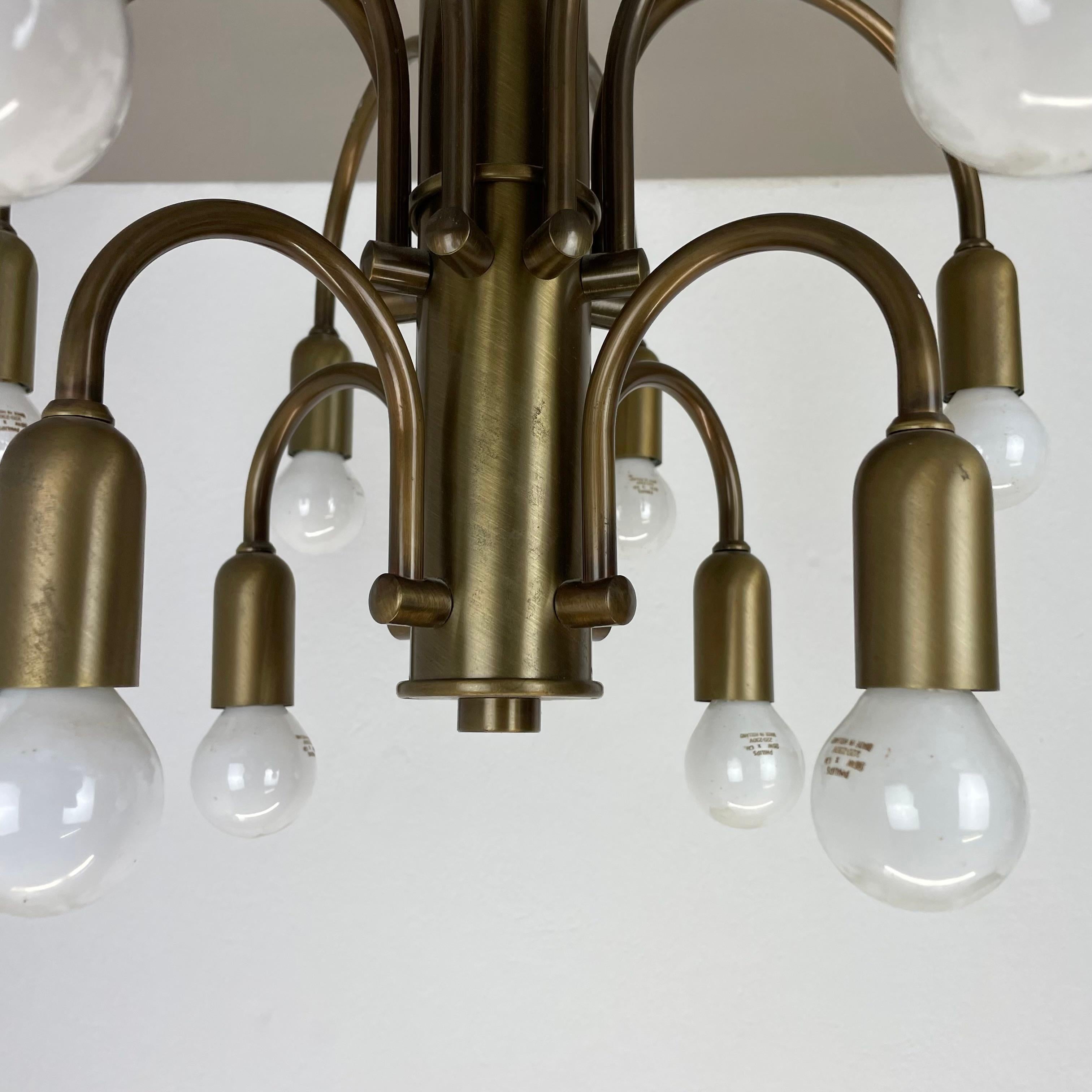 large 12-armed solid Brass ceiling light Chandelier by WKR Lights, Germany 1970s For Sale 5