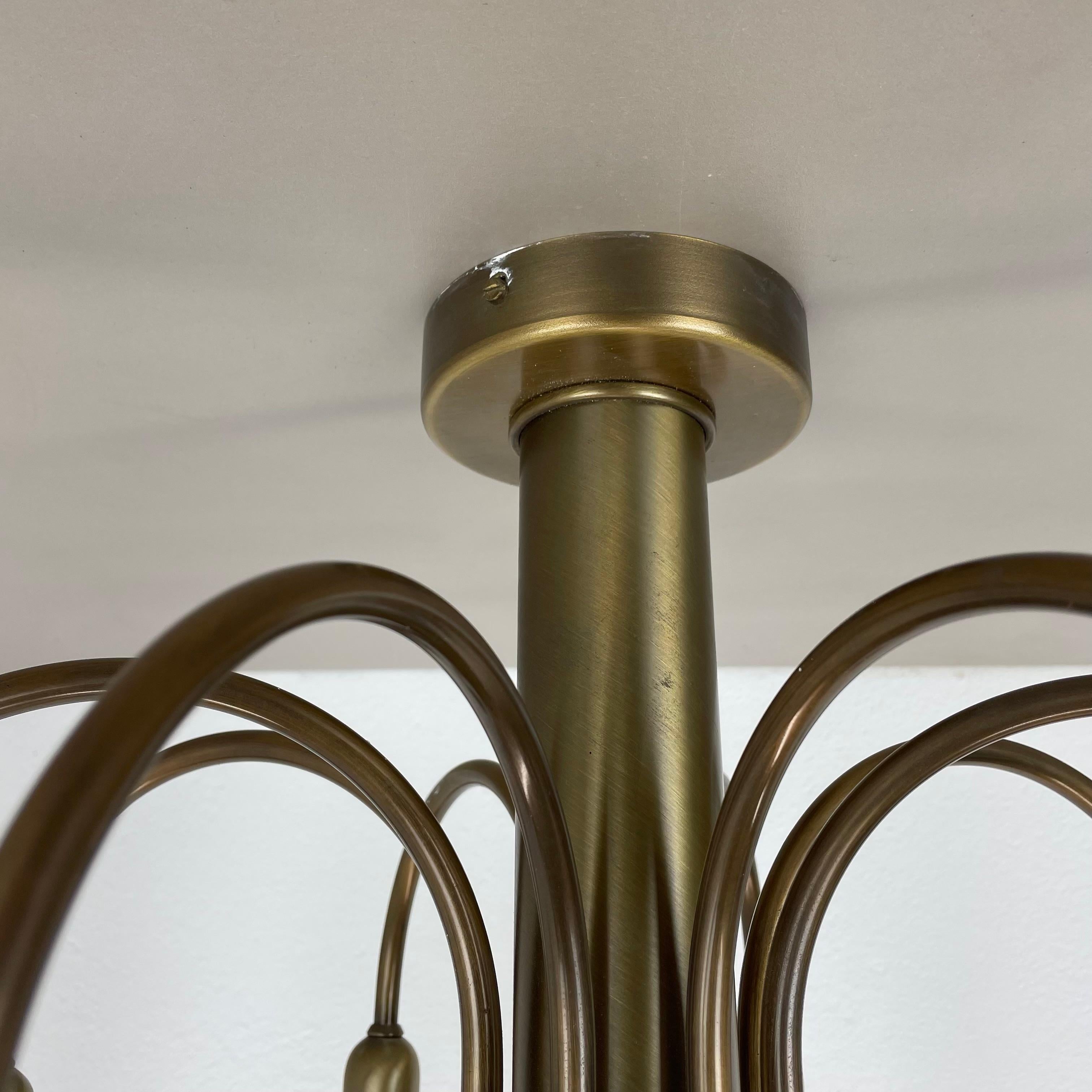 large 12-armed solid Brass ceiling light Chandelier by WKR Lights, Germany 1970s For Sale 7