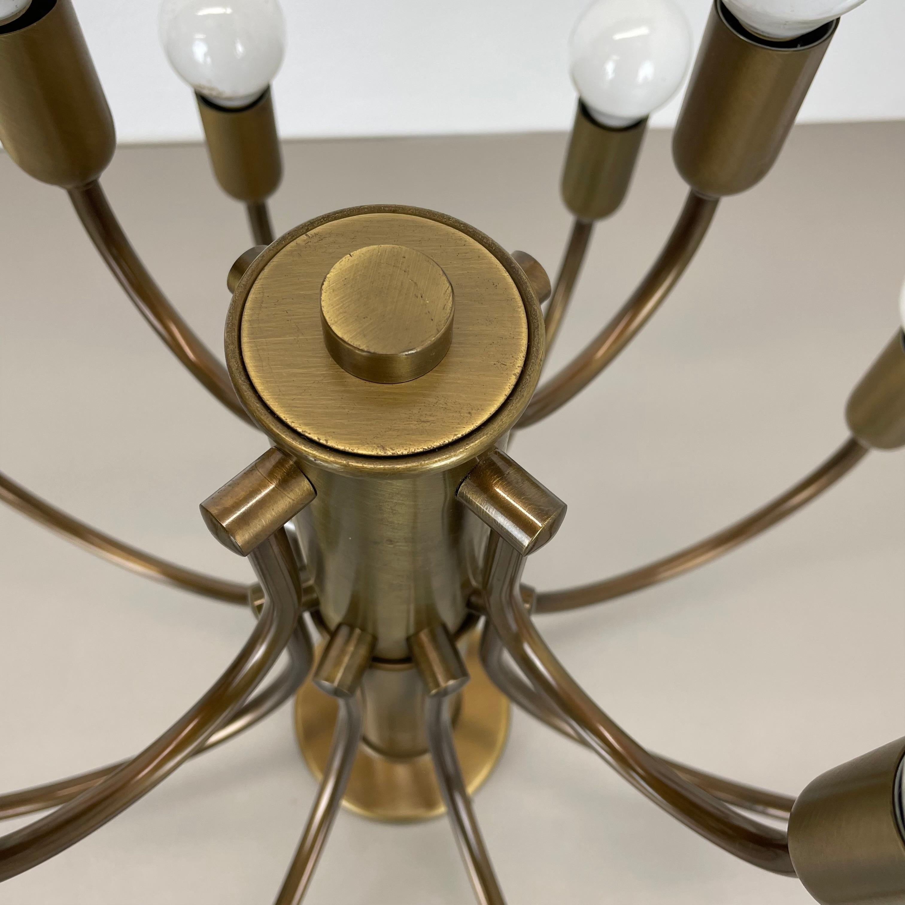 large 12-armed solid Brass ceiling light Chandelier by WKR Lights, Germany 1970s For Sale 9