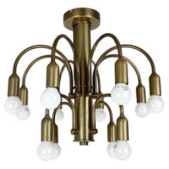 Retro large 12-armed solid Brass ceiling light Chandelier by WKR Lights, Germany 1970s