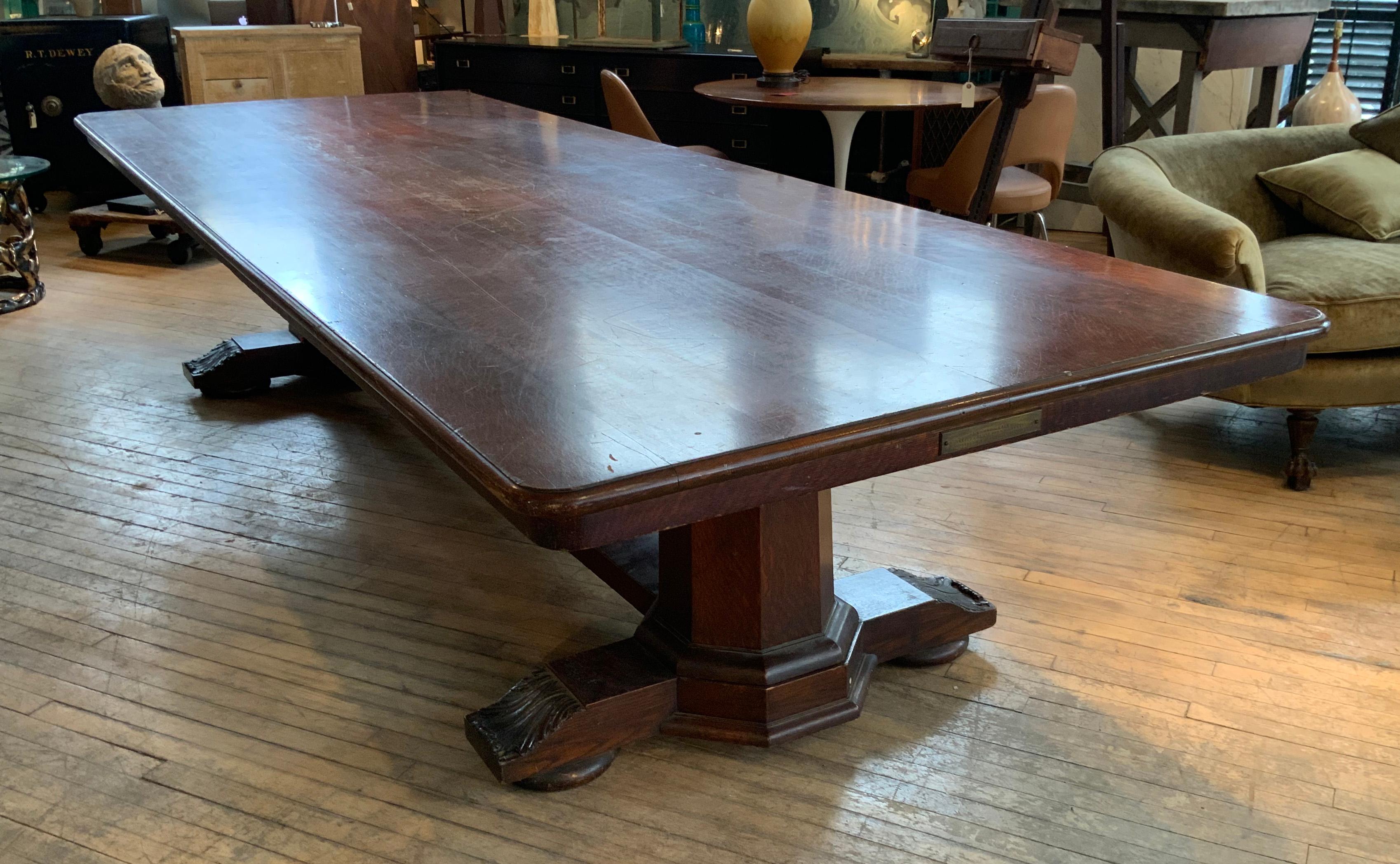 Early 20th Century Large Double Pedestal Elks Lodge Table, circa 1910