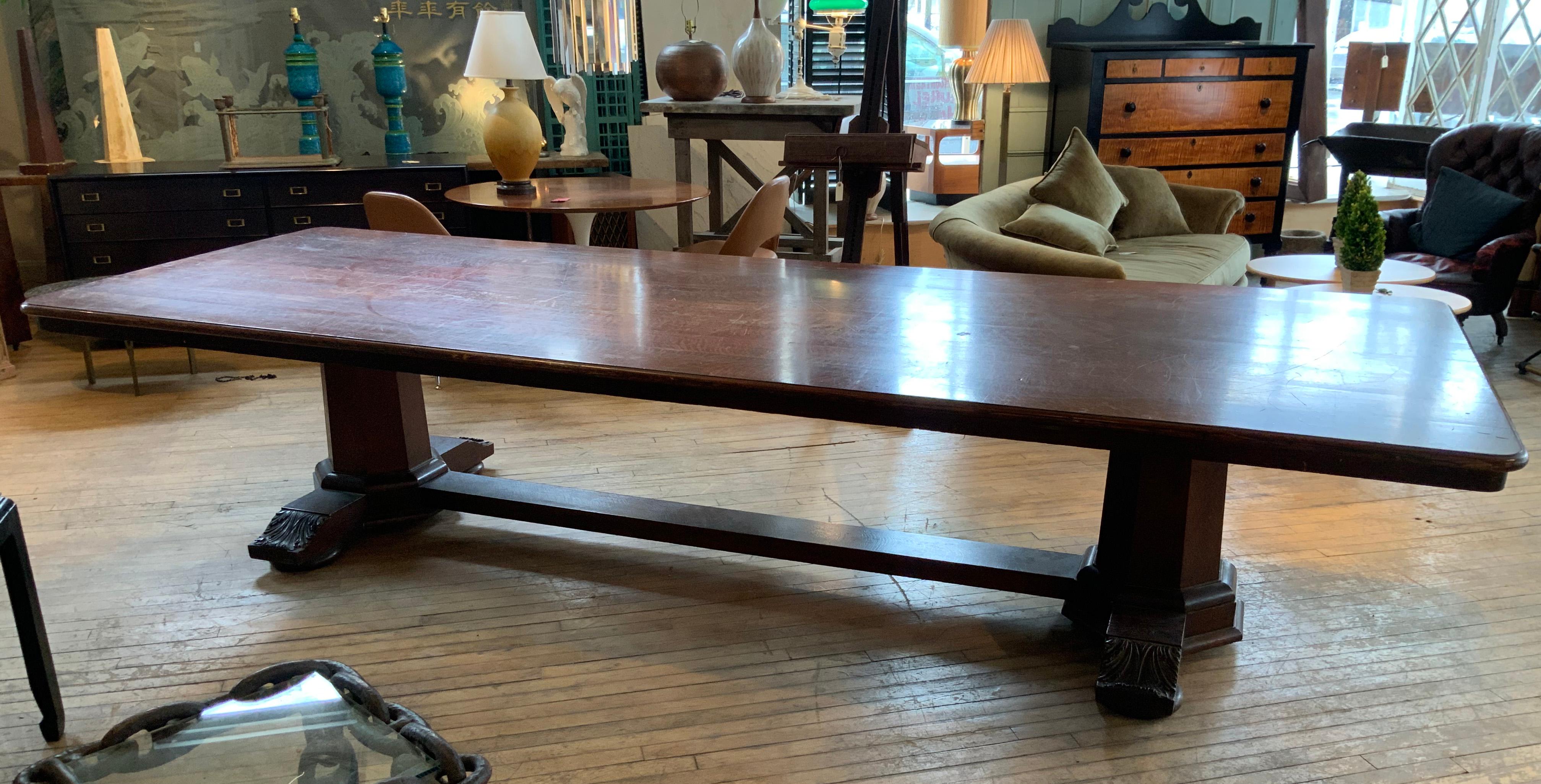 Mahogany Large Double Pedestal Elks Lodge Table, circa 1910