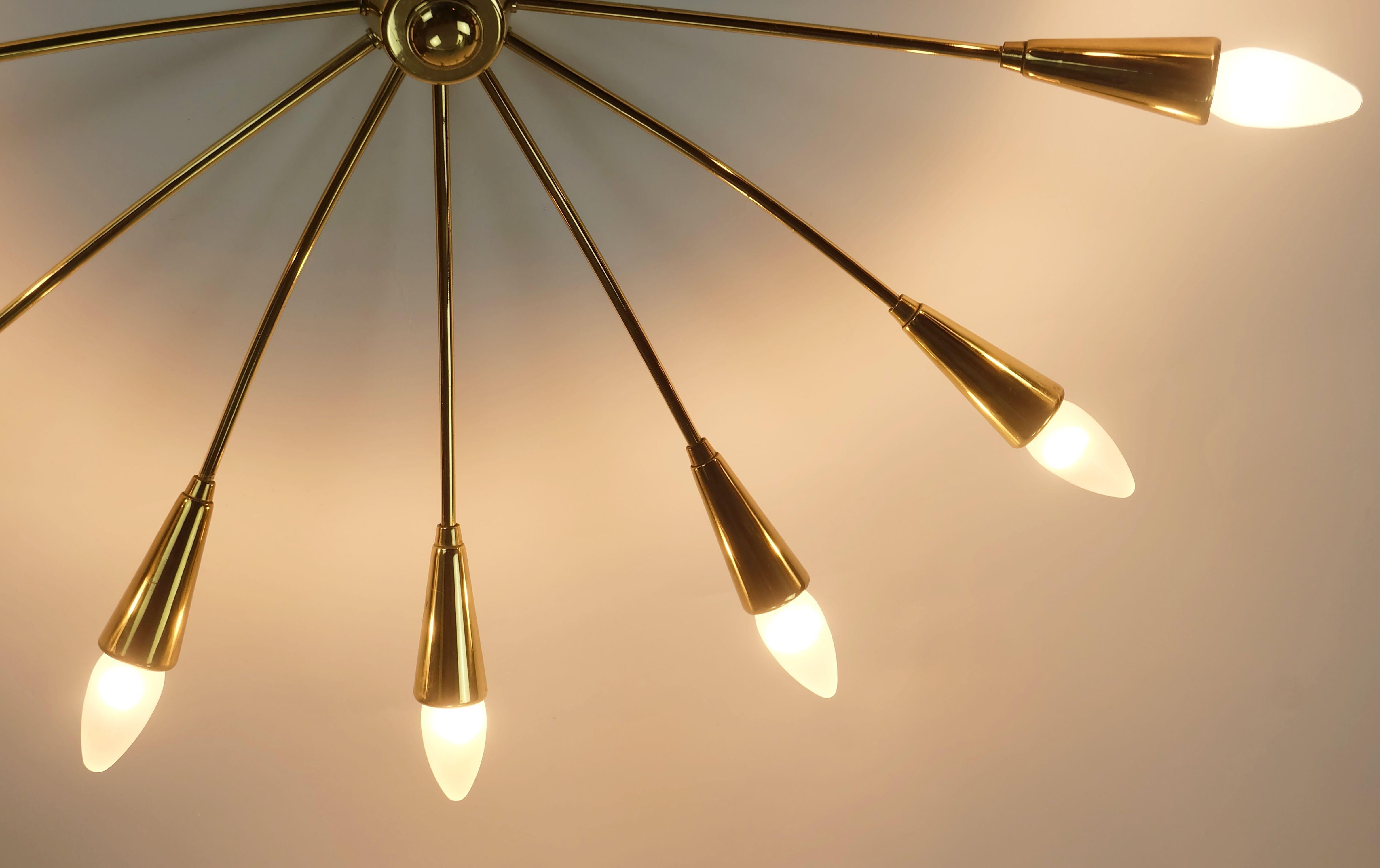 große 12-Licht 1950er Mitte Jahrhundert Sputnik Spinne CEILING LIGHT Messing Kronleuchter im Angebot 5