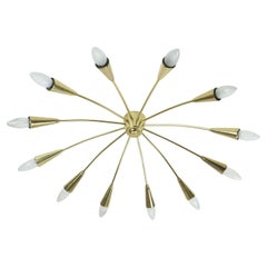 große 12-Licht 1950er Mitte Jahrhundert Sputnik Spinne CEILING LIGHT Messing Kronleuchter