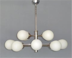 Large 12 Light Kaiser Modernist Sputnik Chandelier Chrome White Glass 1960 Lelii