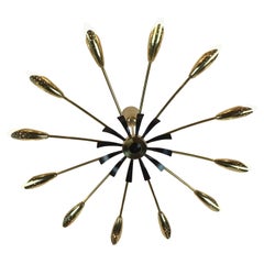 large 12-light sputnik spider CEILING LIGHT brass black metal 1950s large 12-light sputnik spider CEILING LIGHT brass black metal 1950s