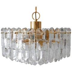 Large 13-Flamed Ice Glass Chandelier or Pendant Lamp Palazzo by Kalmar Franken