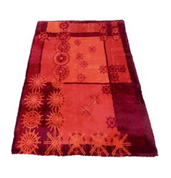 Large Rya Rug Attr. Ege Taepper of Denmark Crimson, Orange, Brown