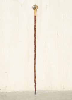 Large Shepherds Walking Stick with Two Spaniel Dogs Heads