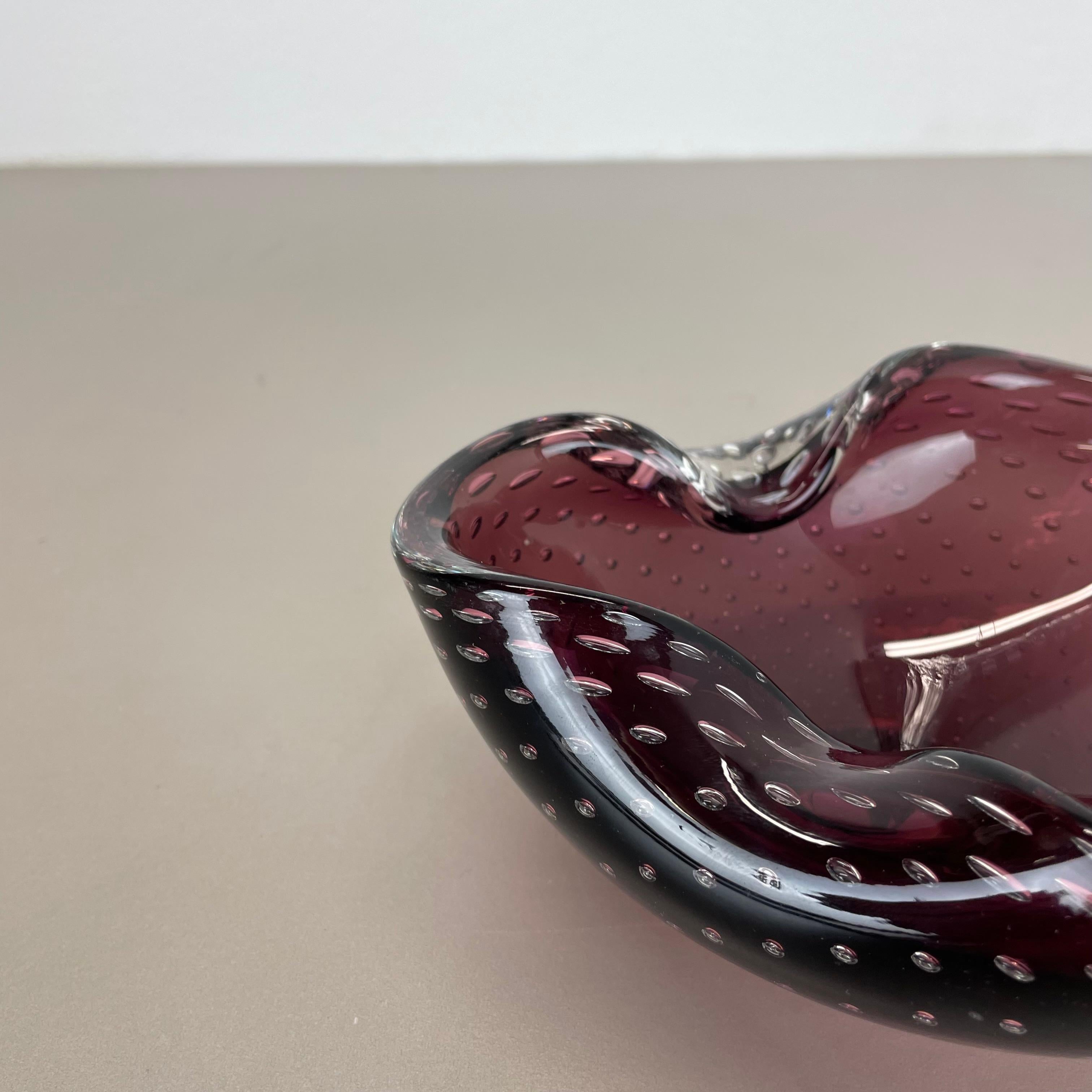 Italian Large 1.3kg Murano Glass Bullicante purple Bubble Bowl Element Shell Italy, 1970 For Sale