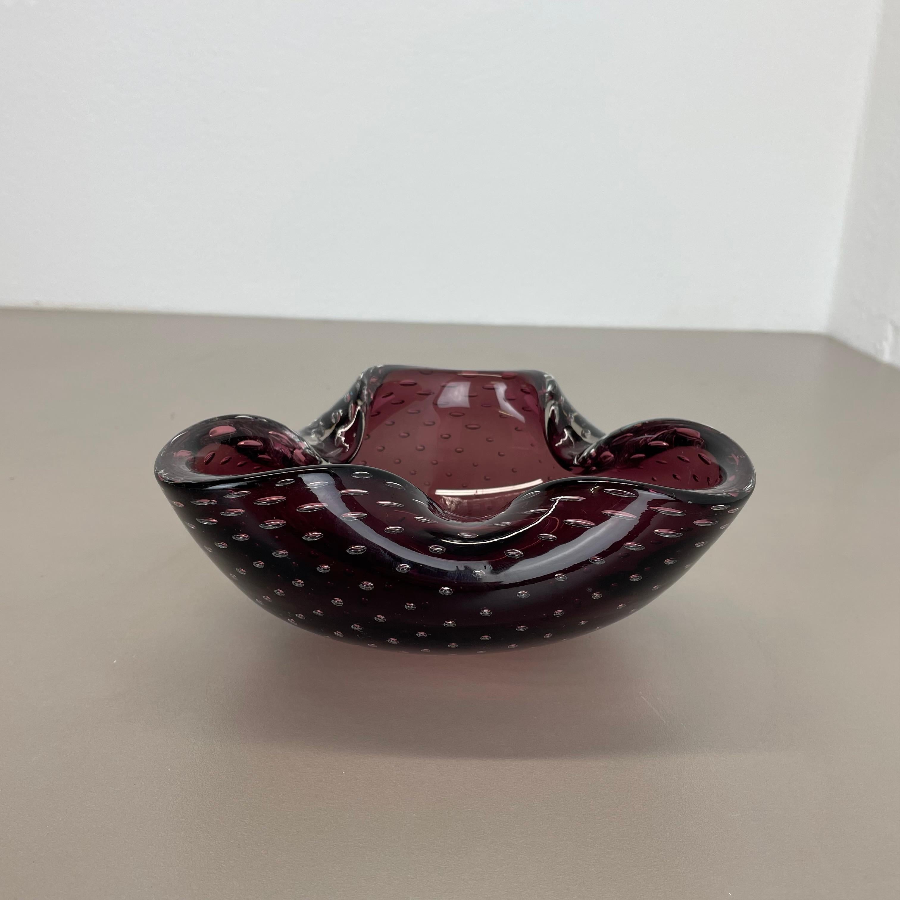 Large 1.3kg Murano Glass Bullicante purple Bubble Bowl Element Shell Italy, 1970 In Good Condition For Sale In Kirchlengern, DE