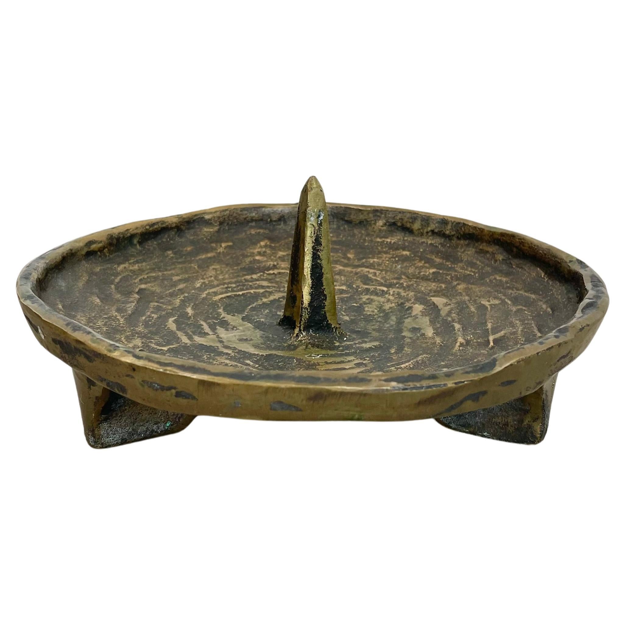 Large 1.3kg Sculptural Brutalist Bronze Metal Candleholder, France, 1960s