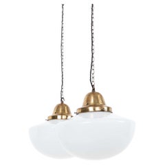 Large 14" Antique Art Deco Church Opaline Glass Pendant Light, C.1920