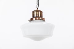 Large 14" Antique Art Deco Church Opaline Glass Pendant Light, C.1930