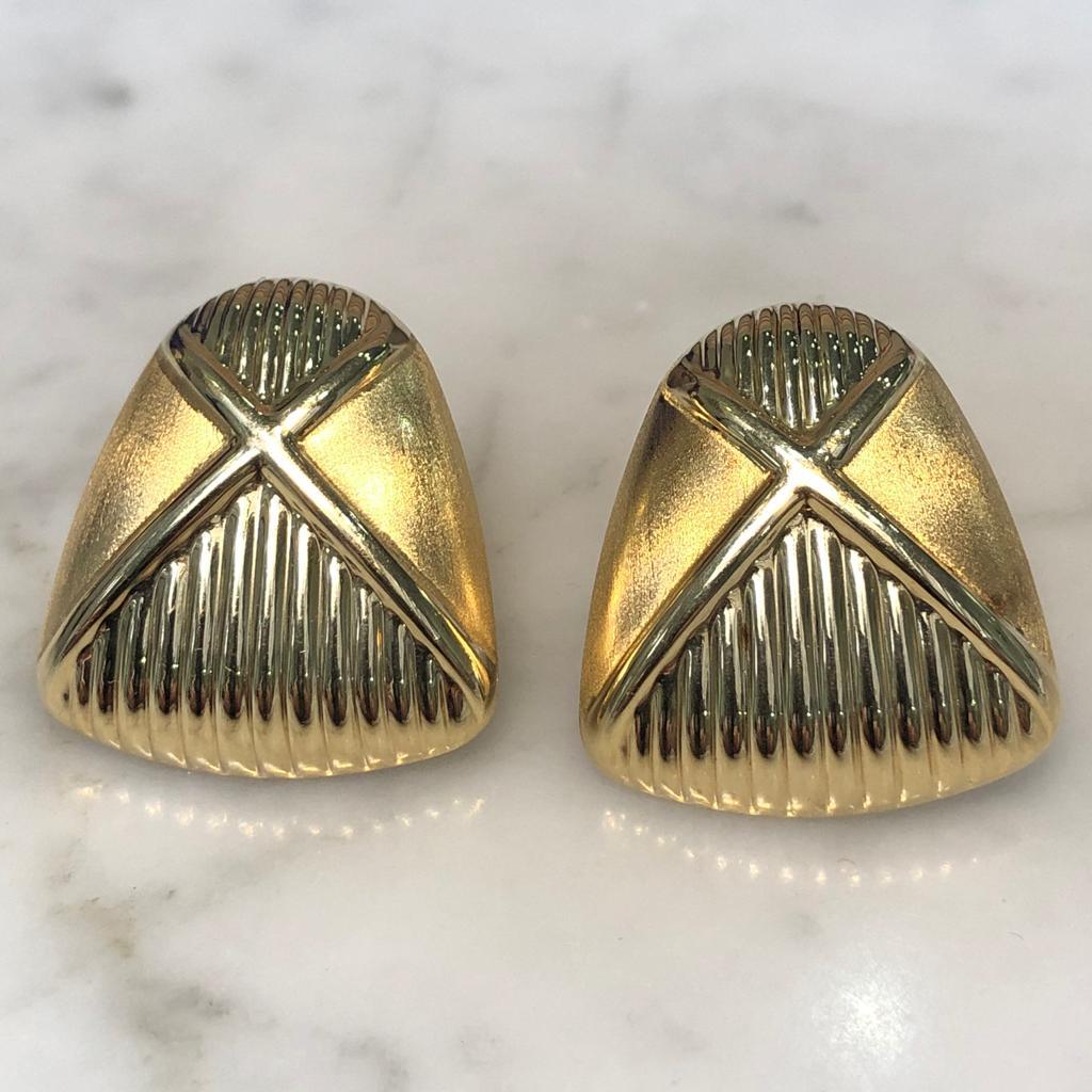 Large 14 Carat Yellow Gold Abstract Earrings For Sale 6