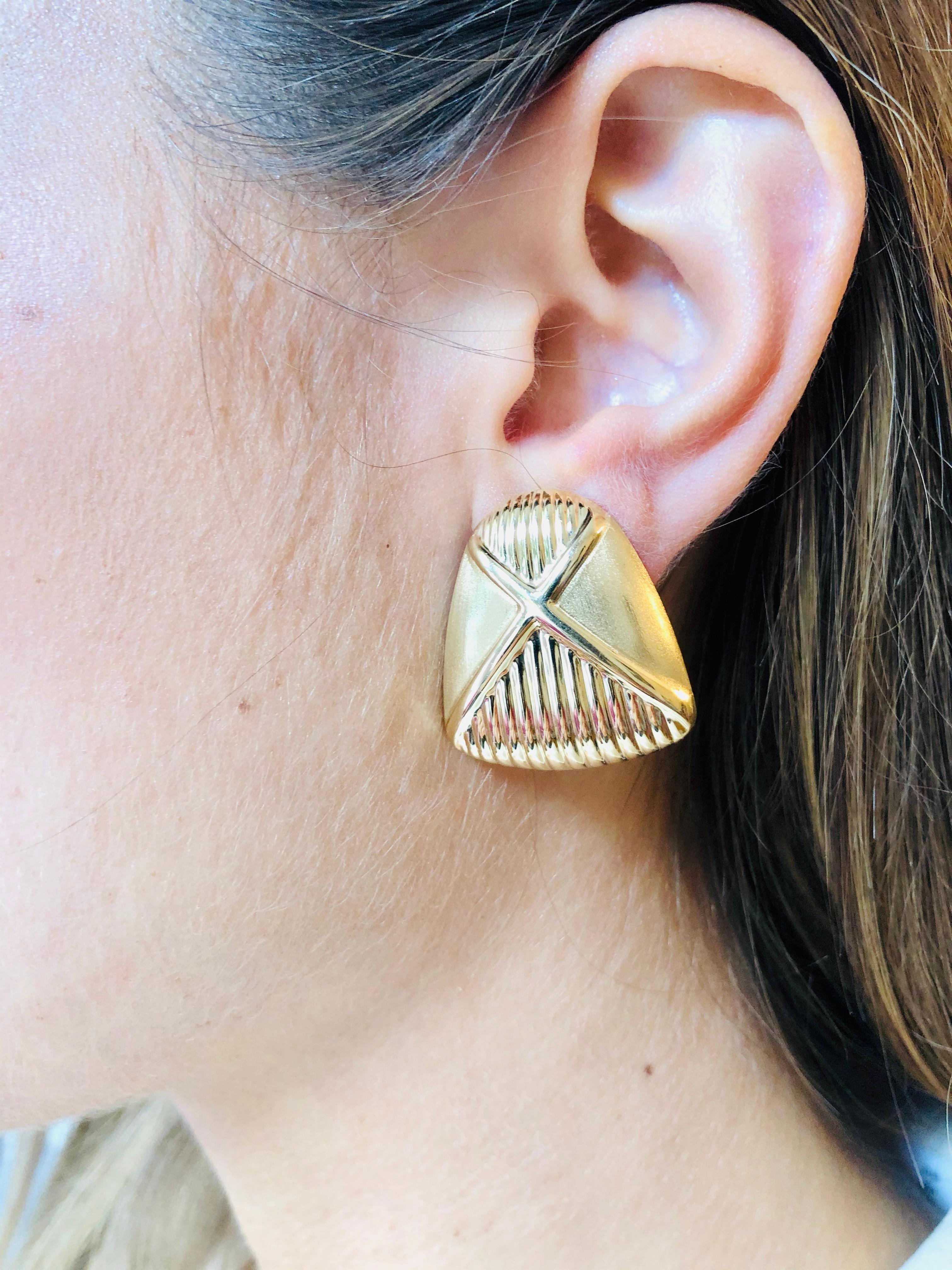 Women's Large 14 Carat Yellow Gold Abstract Earrings For Sale