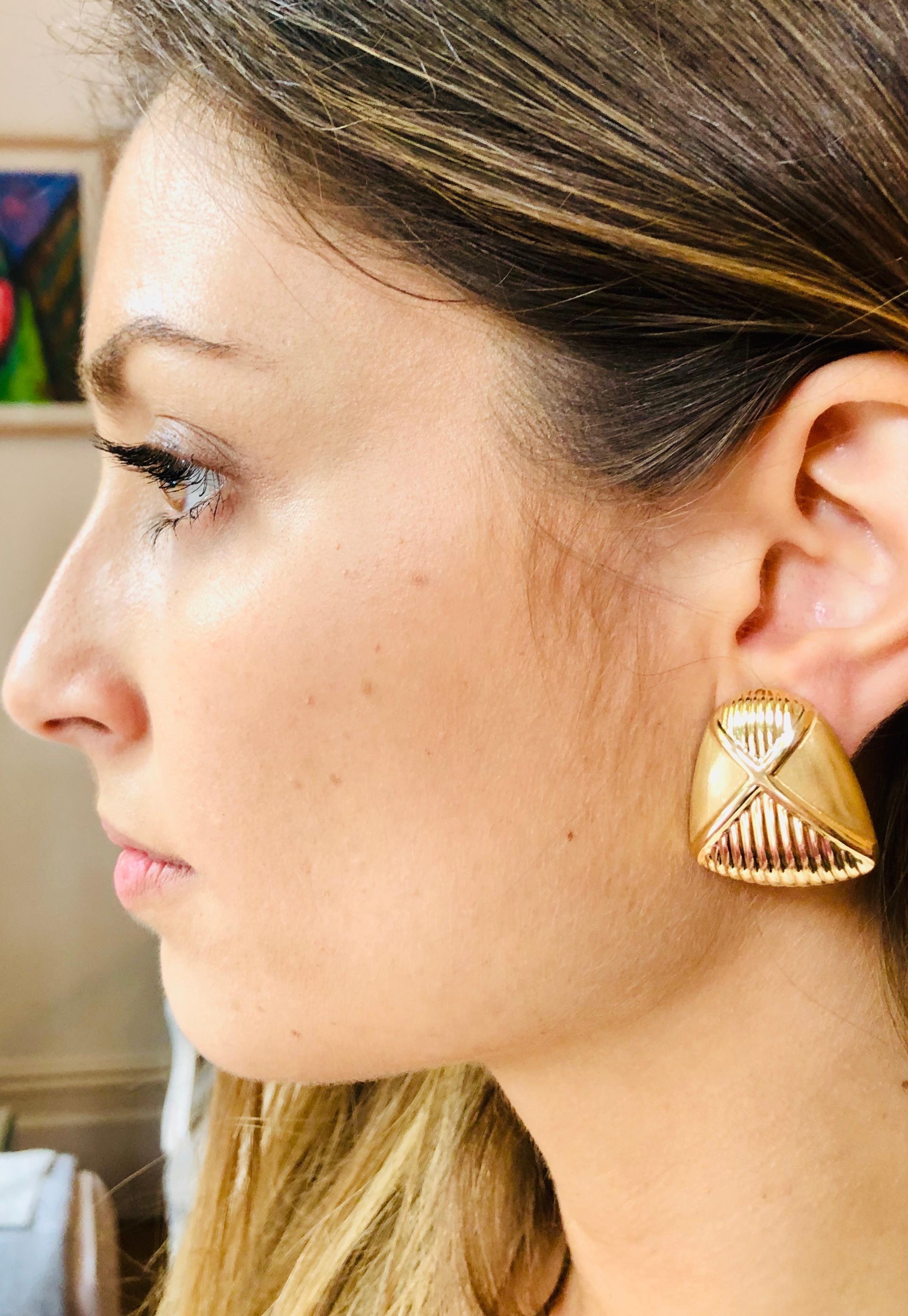 Large 14 Carat Yellow Gold Abstract Earrings For Sale 1