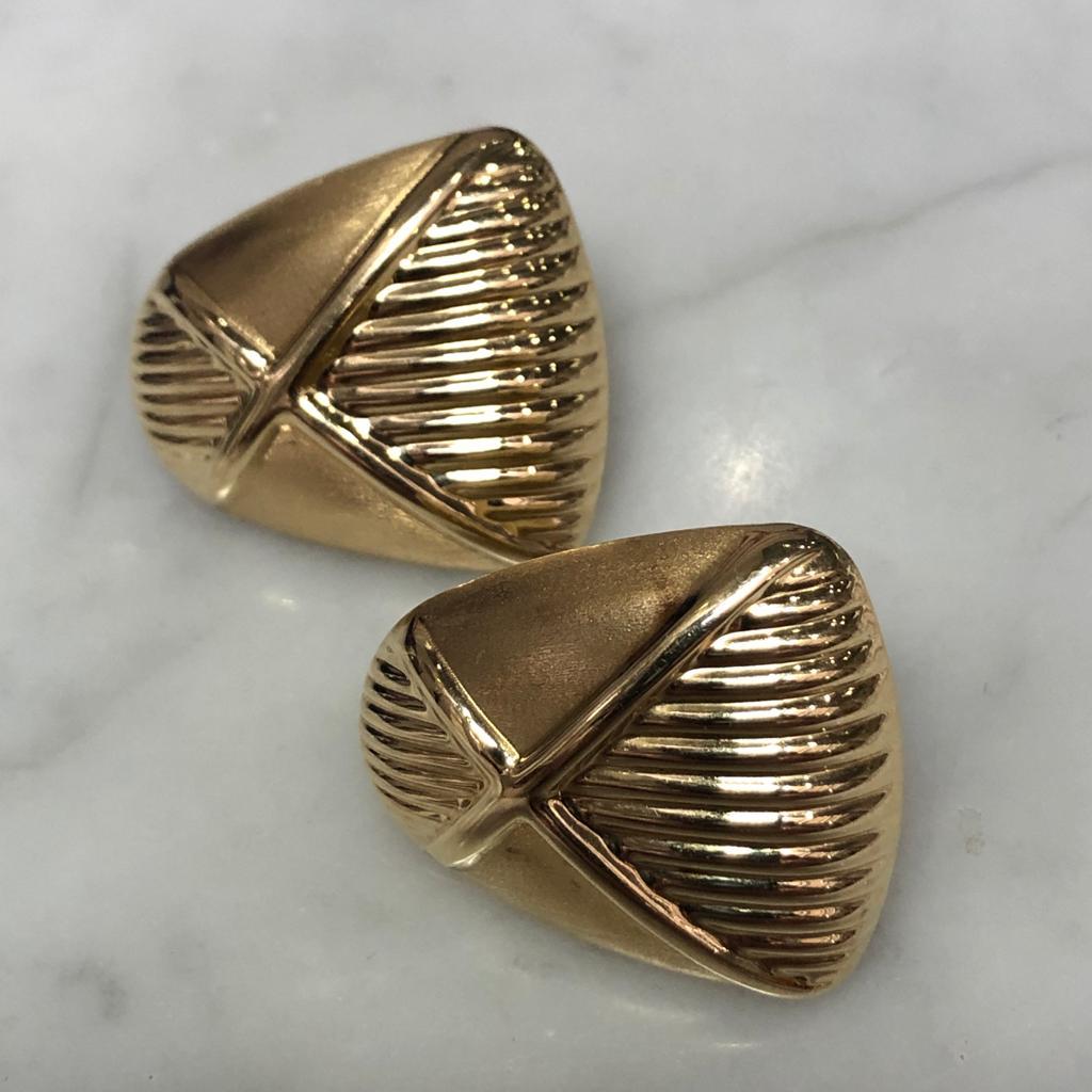Large 14 Carat Yellow Gold Abstract Earrings For Sale 2