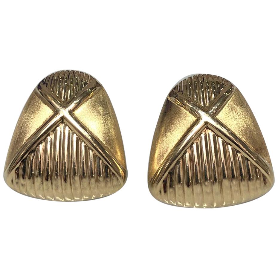 Large 14 Carat Yellow Gold Abstract Earrings