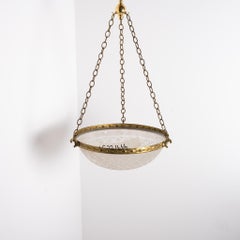 Large 14-Inch Satin & Cut Crystal Plafonnier Pendant Light In Geometric Ring