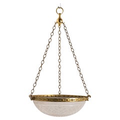 Large 14-Inch Satin & Cut Crystal Plafonnier Pendant Light In Geometric Ring