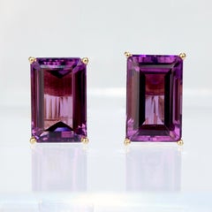 Large 14 Karat Gold and Baguette Cut Purple Spinel Clip-On Earrings