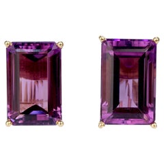 Large 14 Karat Gold and Baguette Cut Purple Spinel Clip-On Earrings