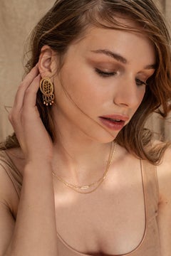 14 Karat Gold Byzantine Inspired Earrings with Vintage Anaconda Leather Inlay