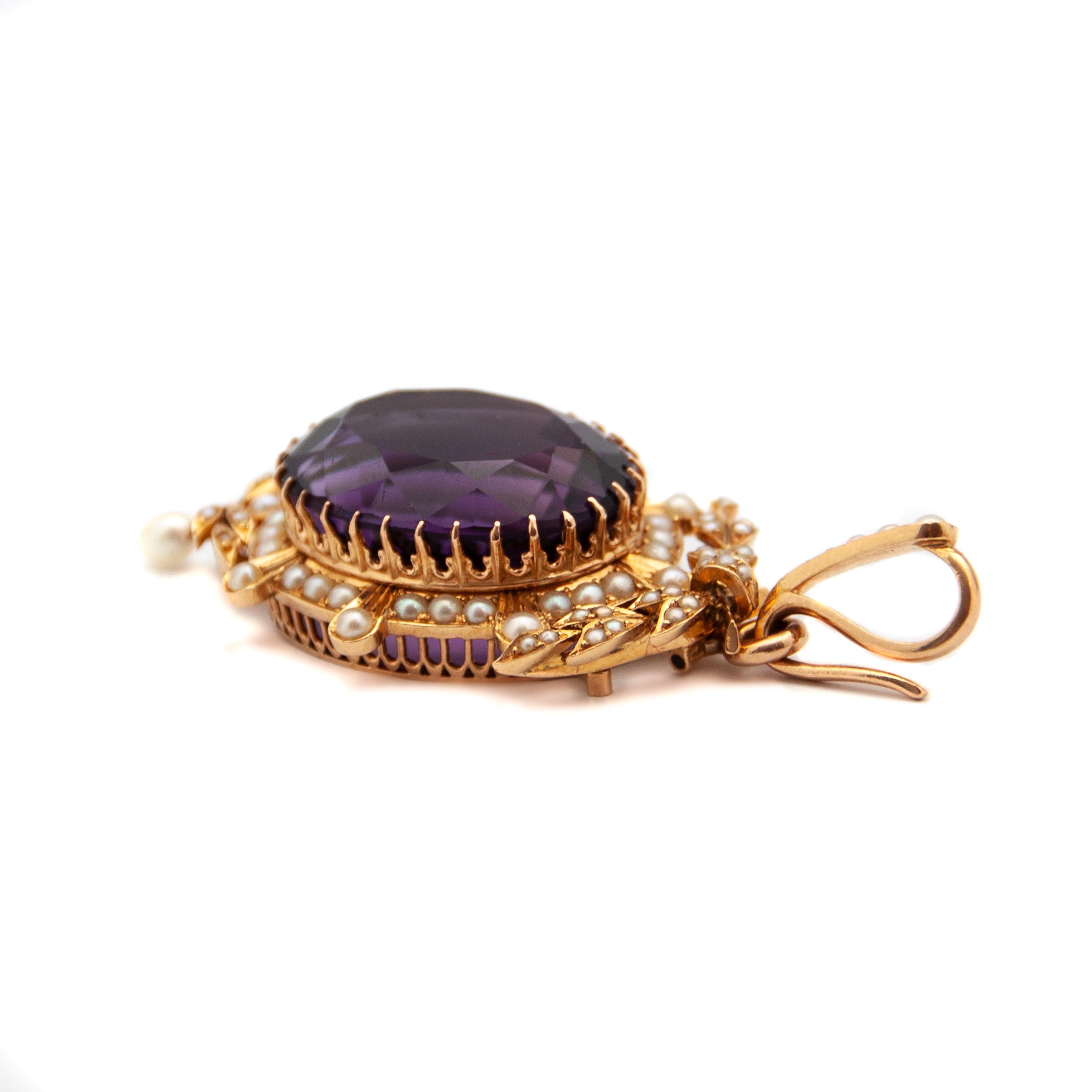 Amethyst and Pearls 14K Gold Pendant 3