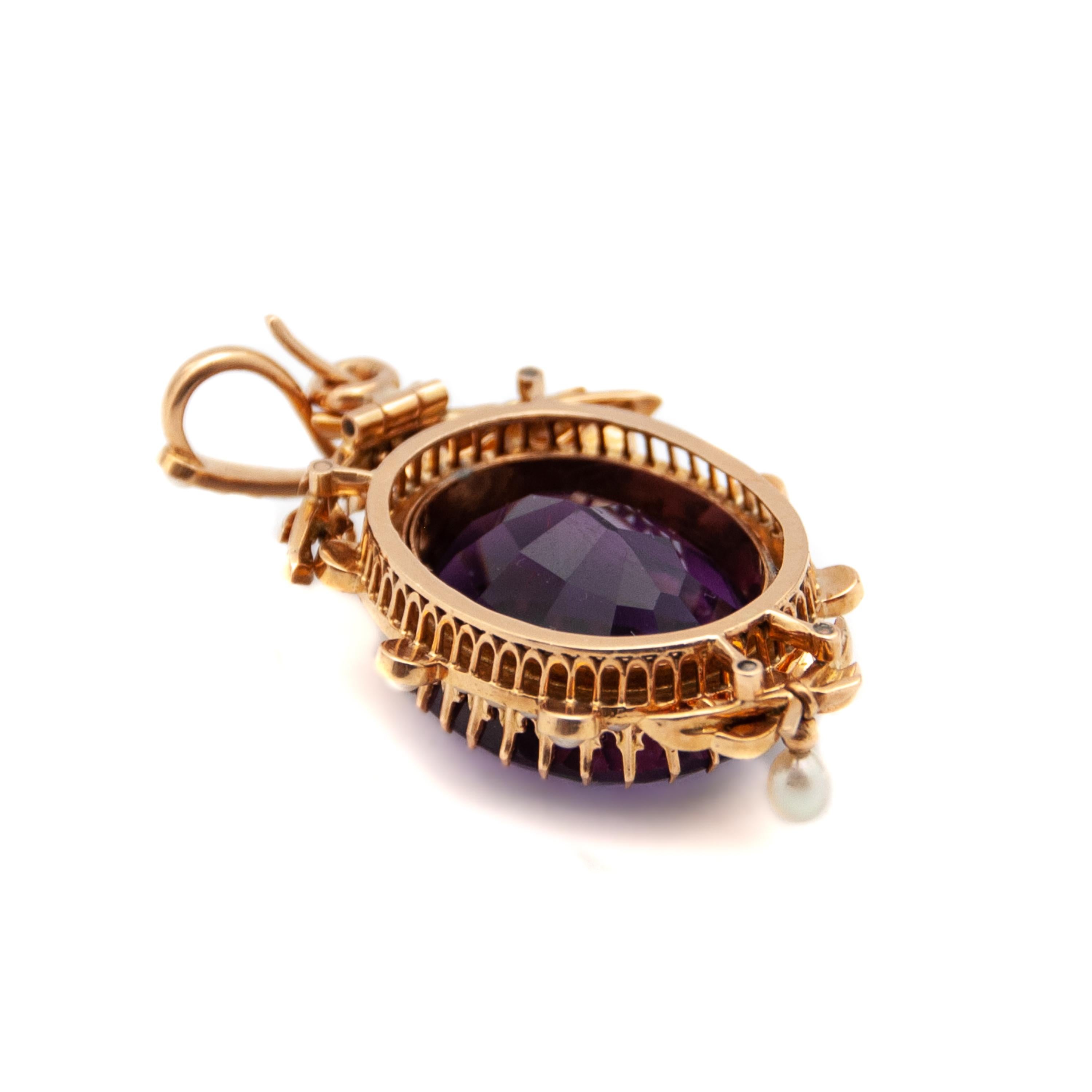 Amethyst and Pearls 14K Gold Pendant 8