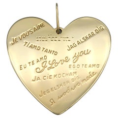 Large 14 Karat Yellow Gold Multilingual Etched " I Love You" Heart Pendant