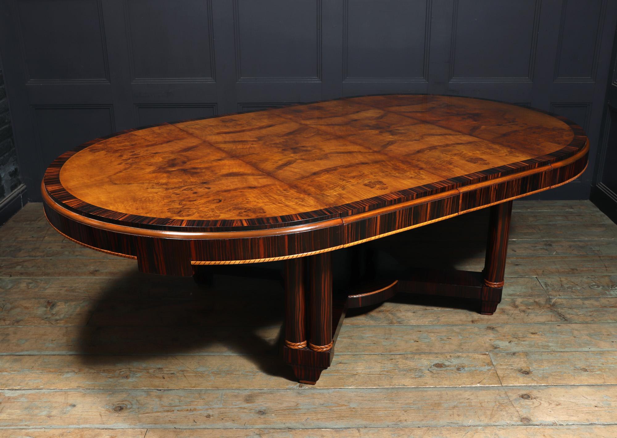 Large 14 Seat Art Deco Dining Table in Walnut and Macassar 4