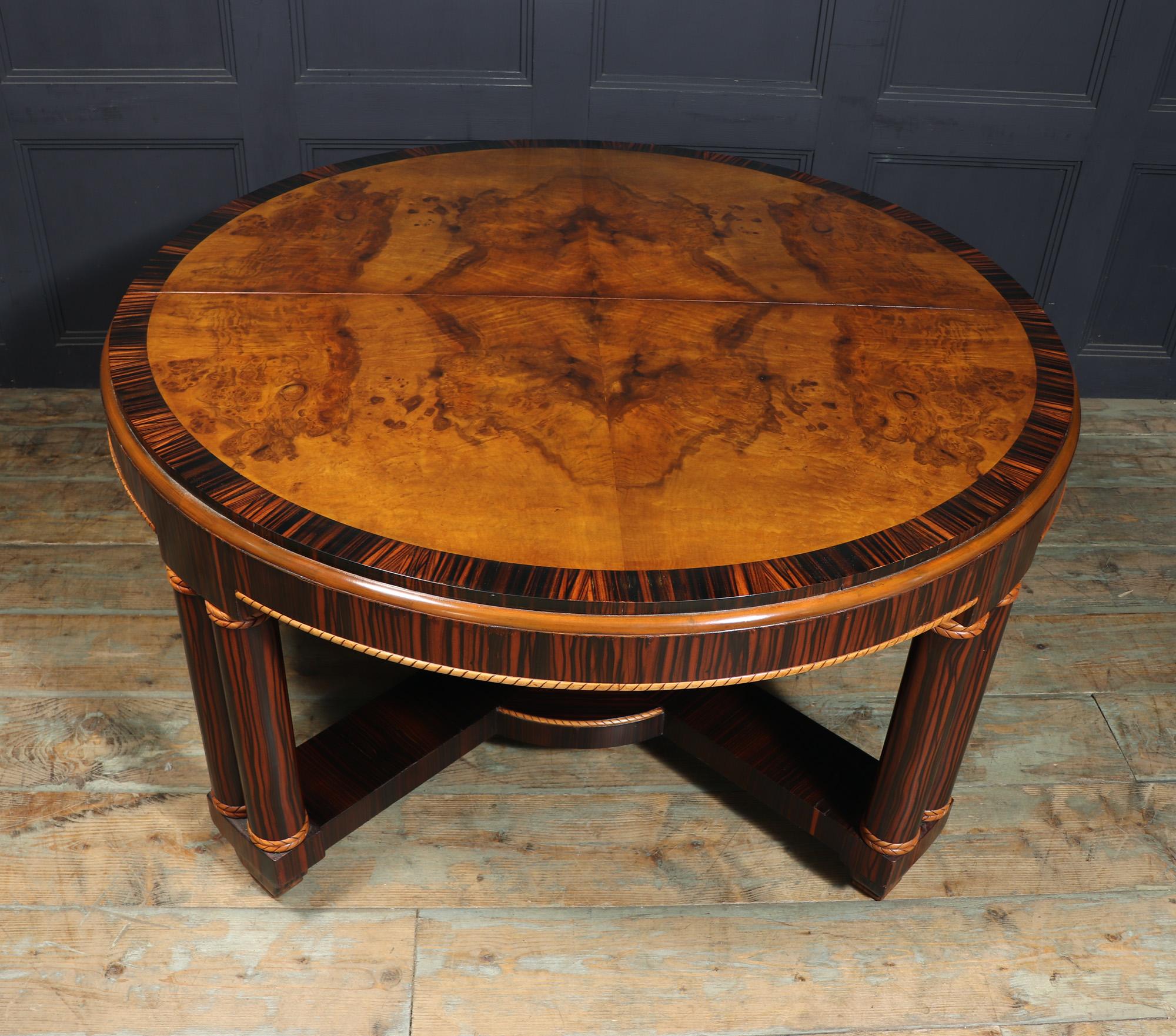 Large 14 Seat Art Deco Dining Table in Walnut and Macassar For Sale 6