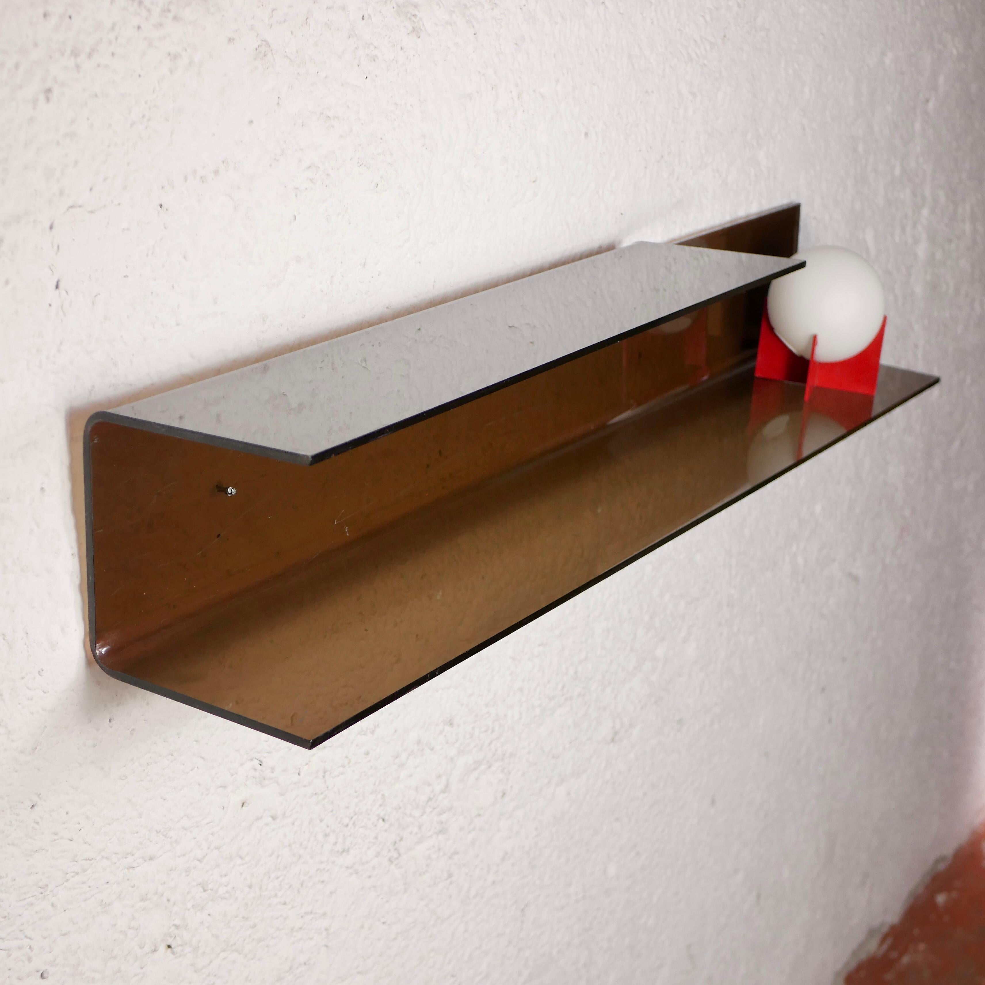 Large Smoked Plexi Wall Shelf from the 1970s 4