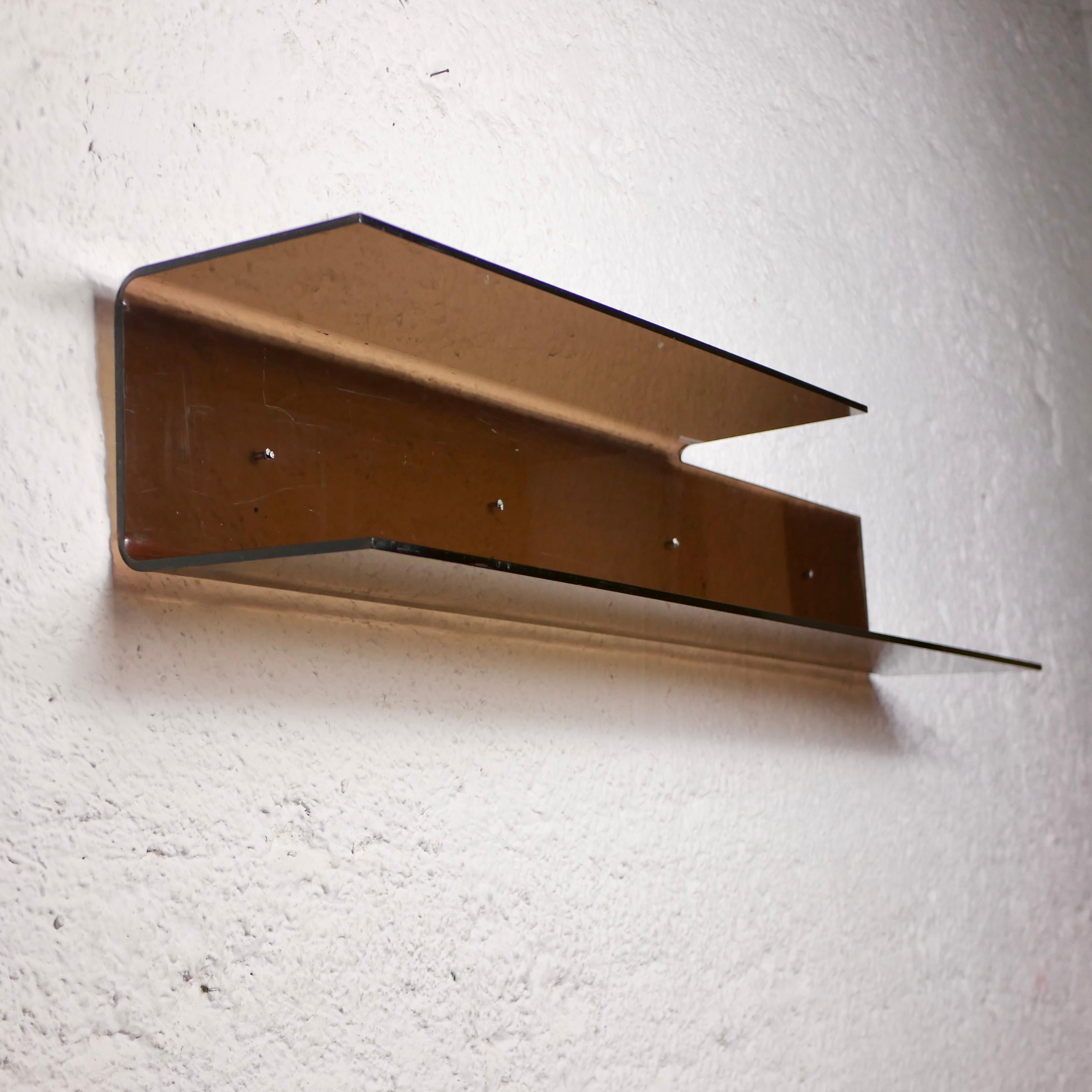 French Large Smoked Plexi Wall Shelf from the 1970s